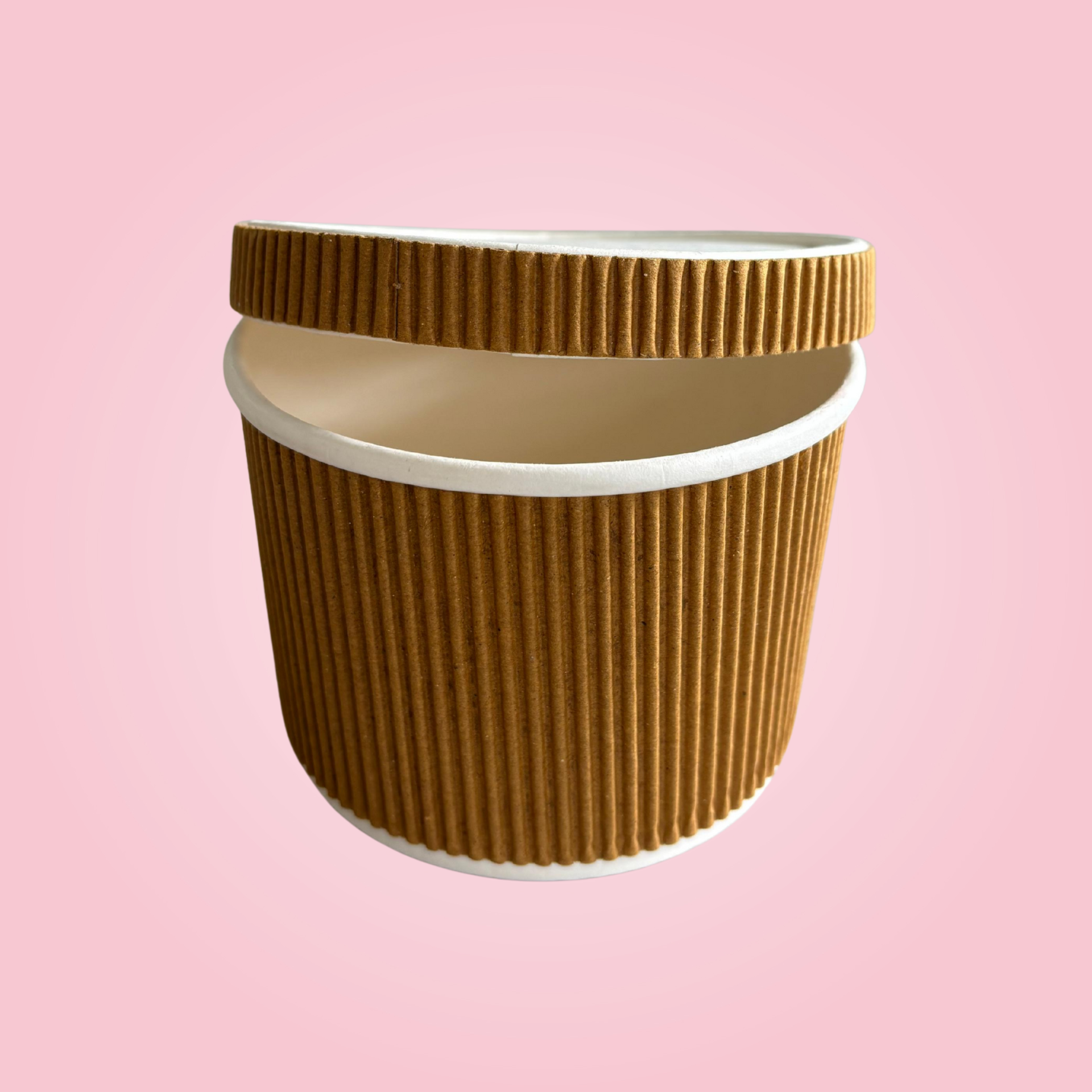 WHITE PAPER RIPPLED CONTAINER 250 ML WITH RIPPLED LID