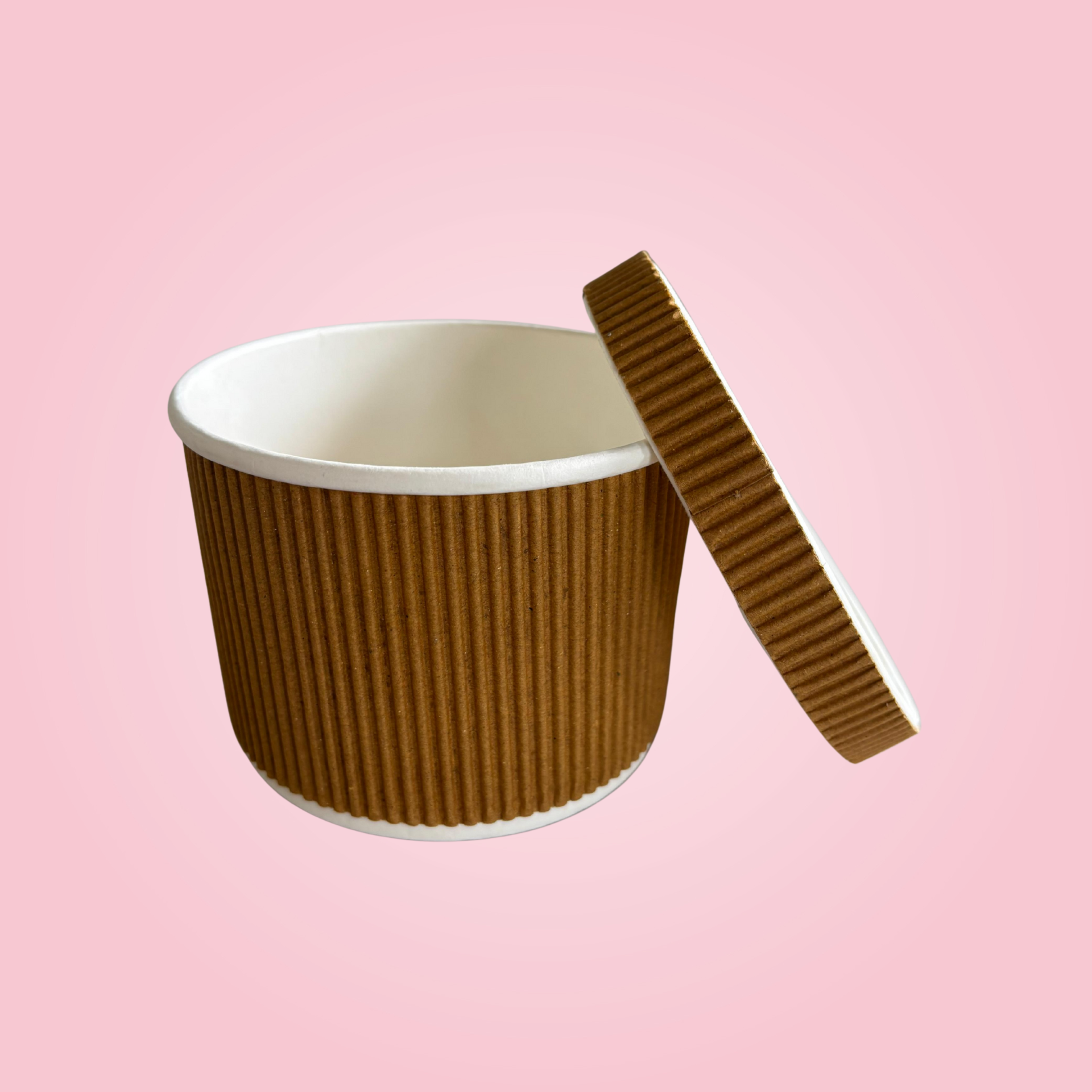 WHITE PAPER RIPPLED CONTAINER 250 ML WITH RIPPLED LID