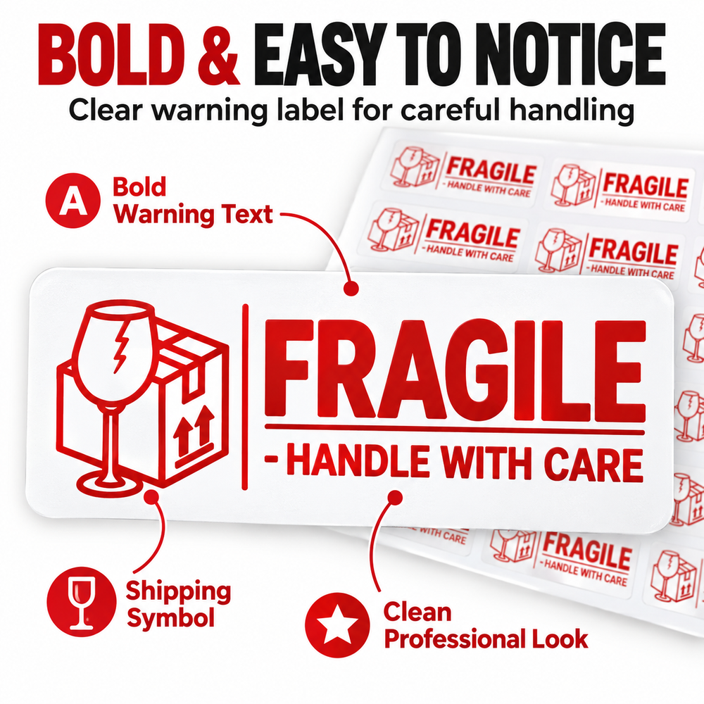 Fragile stickers print detail