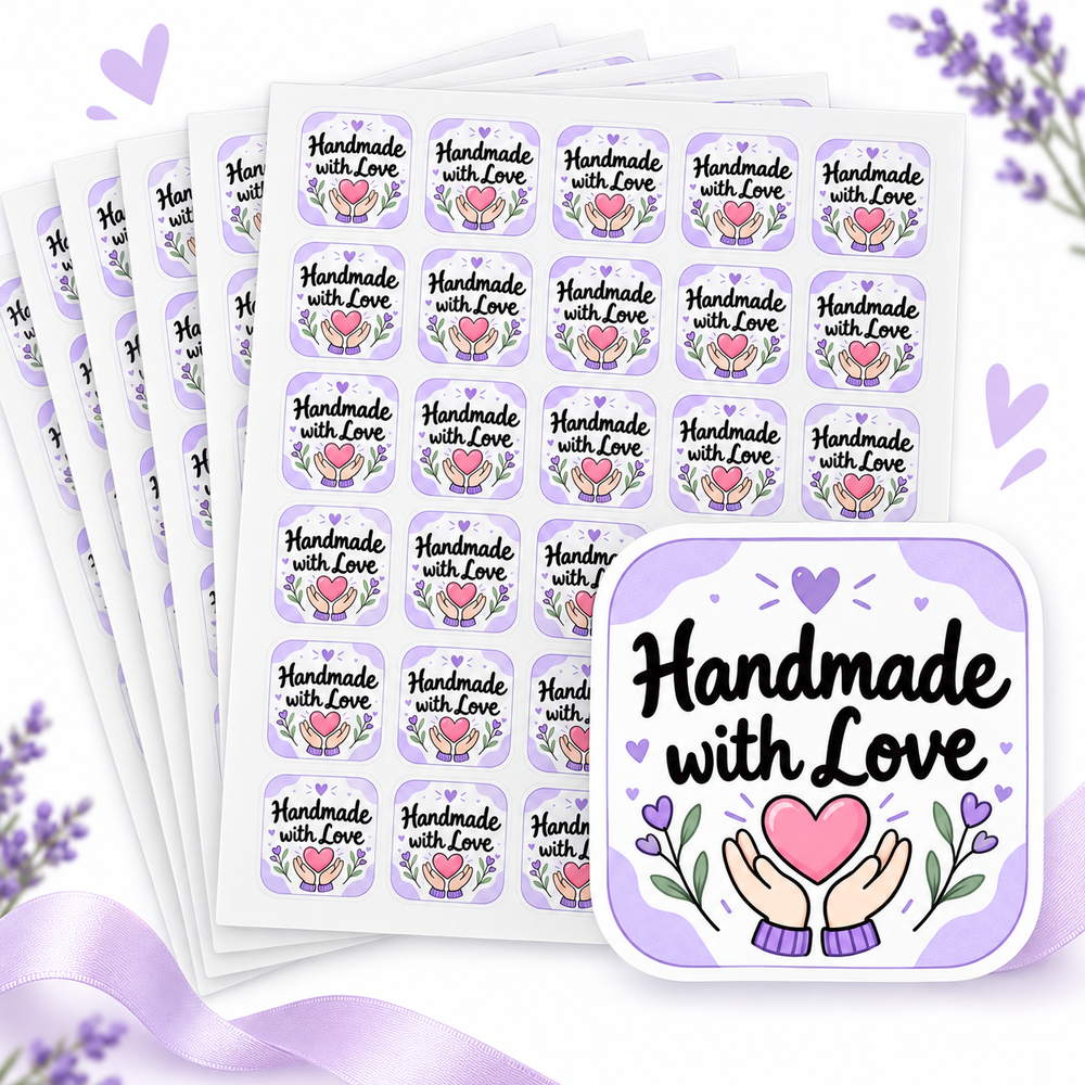 Handmade with Love stickers, lavender heart and botanical design — Packpe