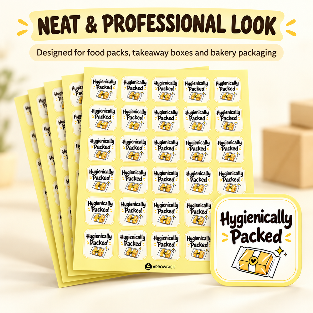 Hygienically Packed stickers print detail