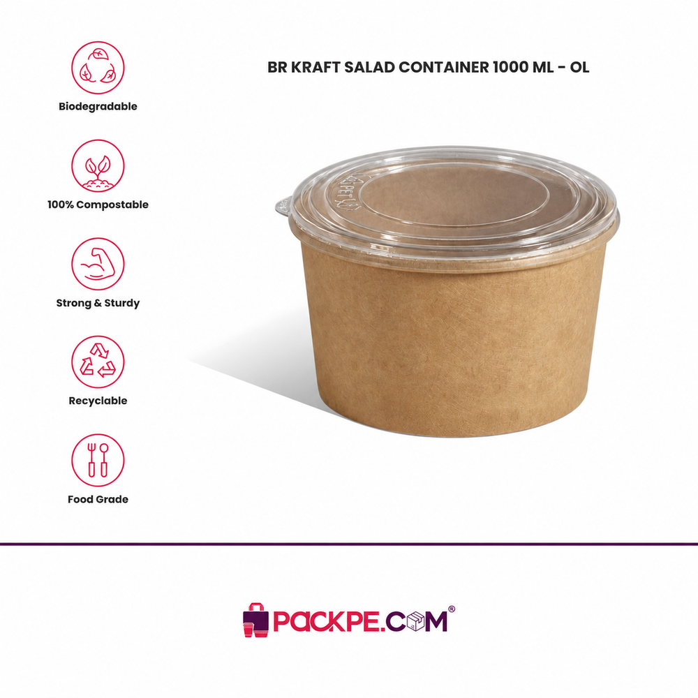 Brown Kraft Salad Container 1000 ml with Lid - Packpe (2 of 3)
