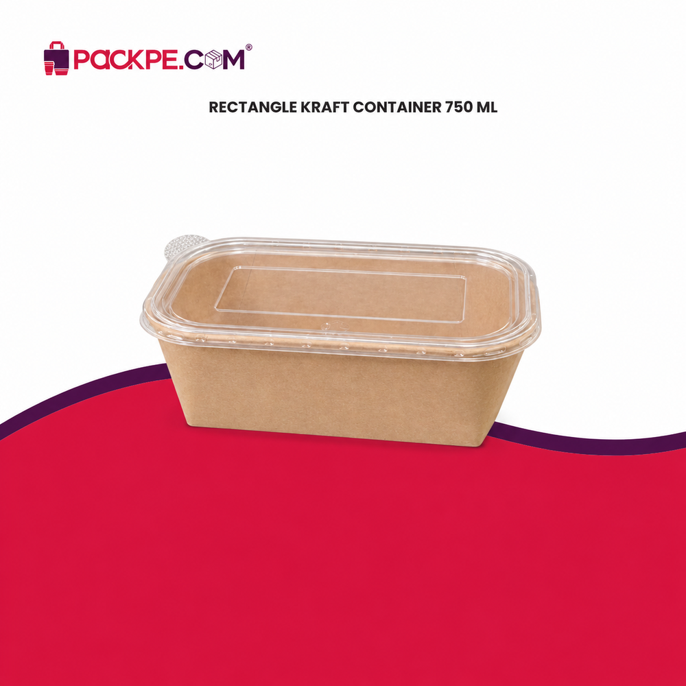 Kraft Rectangle Container 750 ml with Lid - Packpe (2 of 3)
