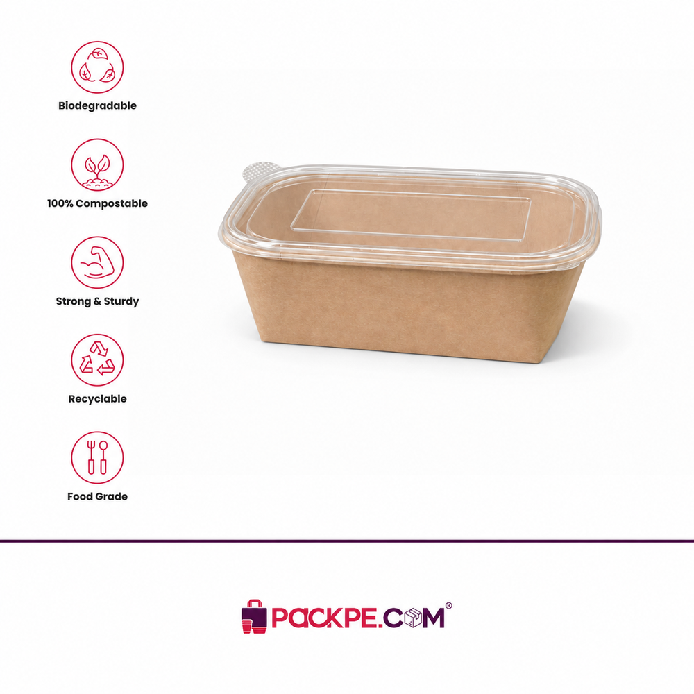 Kraft Rectangle Container 750 ml with Lid - Packpe (3 of 3)