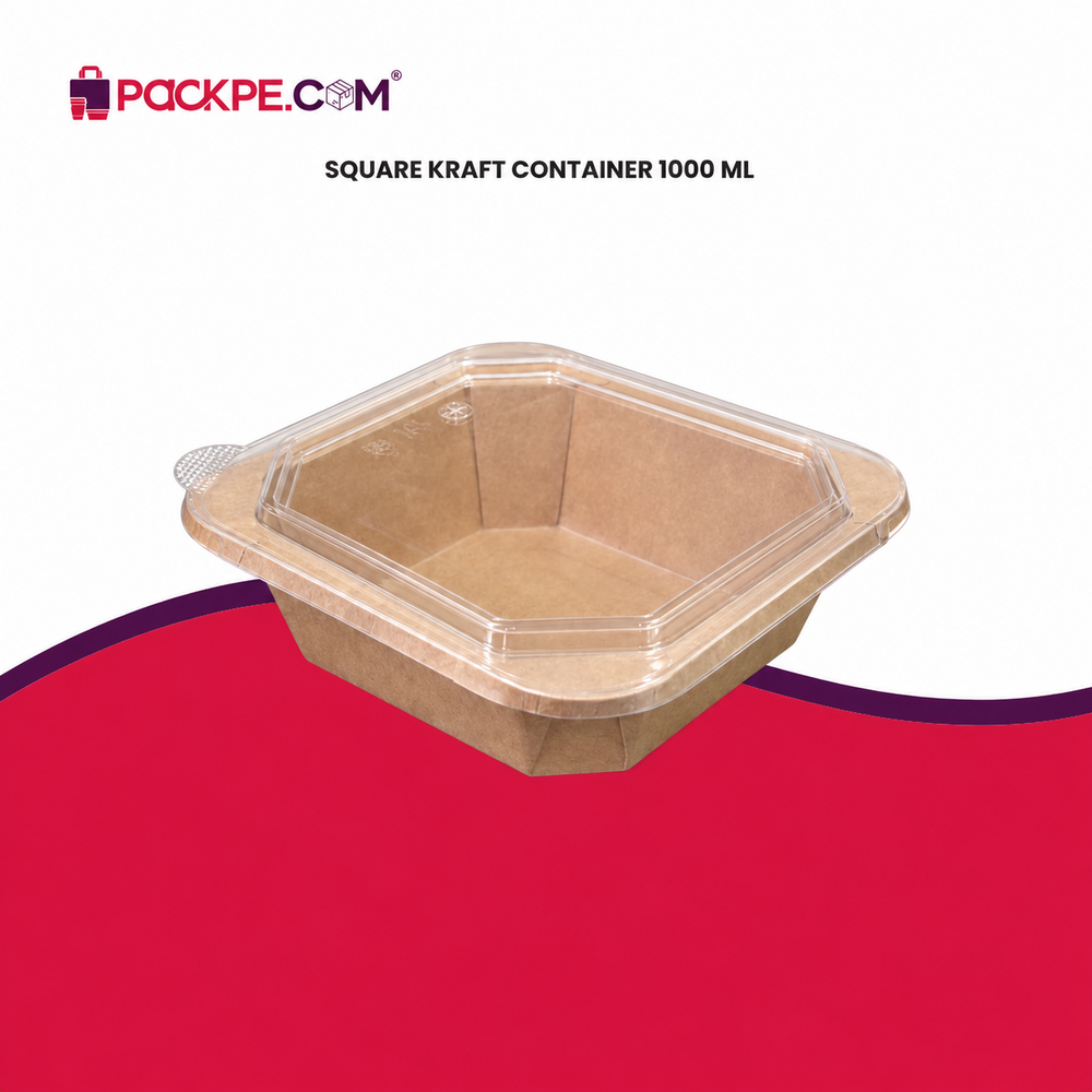 Kraft Square Container 1000 ml with Lid - Packpe (2 of 3)