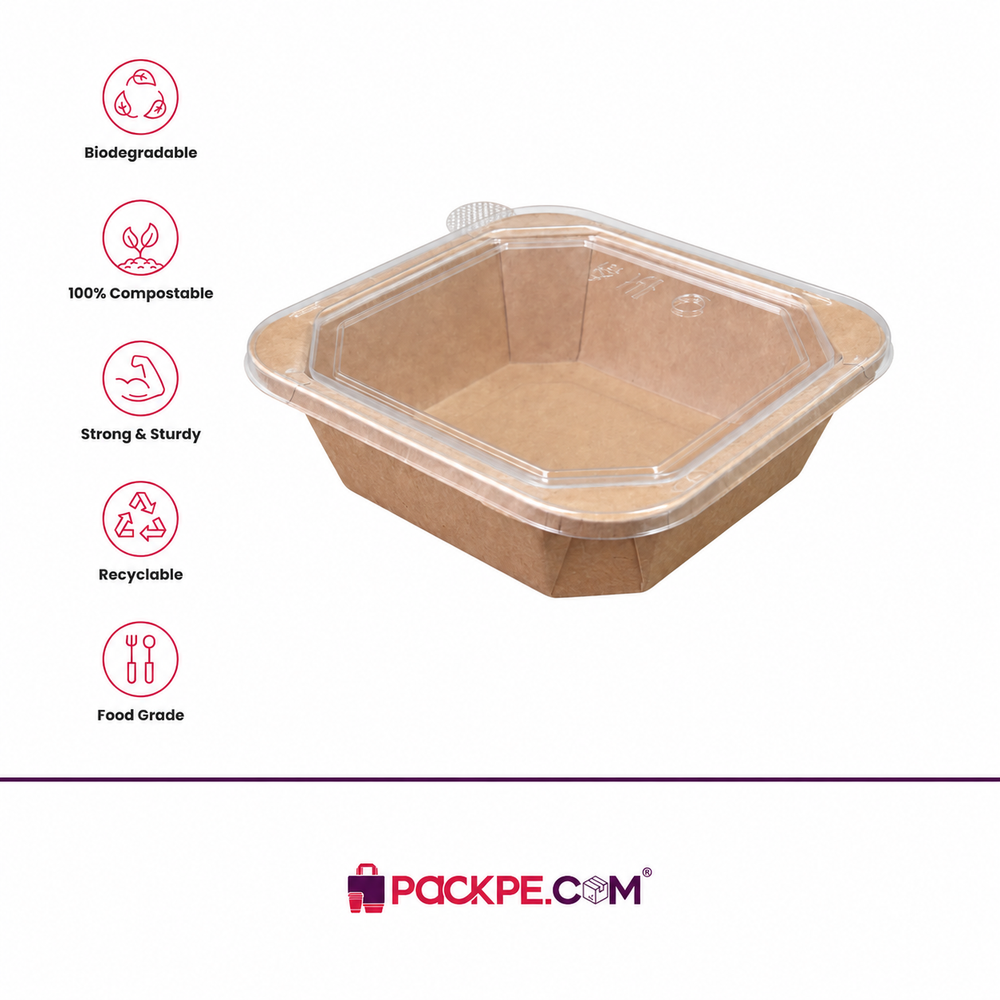 Kraft Square Container 1000 ml with Lid - Packpe (3 of 3)