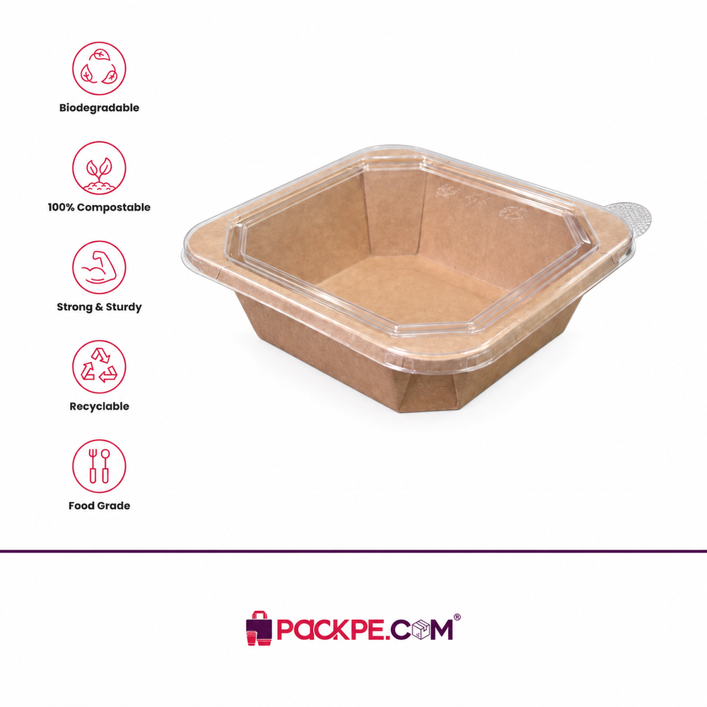 Kraft Square Container 1250 ml with Lid - Packpe (3 of 3)
