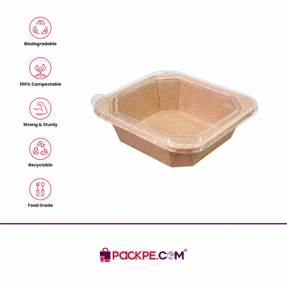 Kraft Square Container 500 ml with Lid - Packpe (3 of 3)