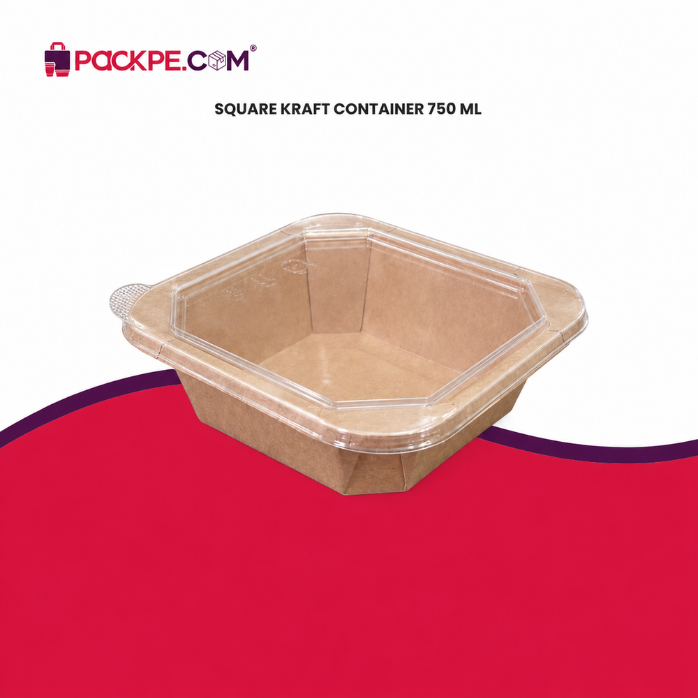 Kraft Square Container 750 ml with Lid - Packpe (2 of 3)