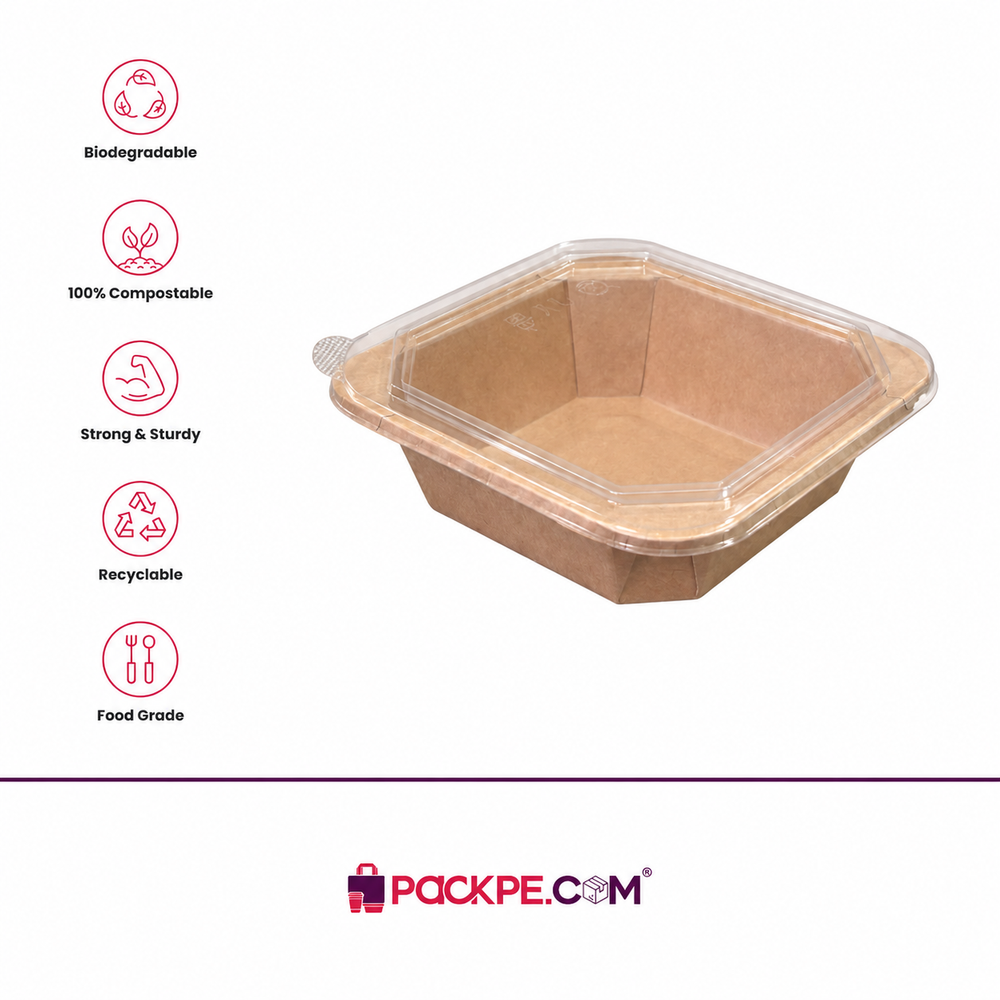 Kraft Square Container 750 ml with Lid - Packpe (3 of 3)