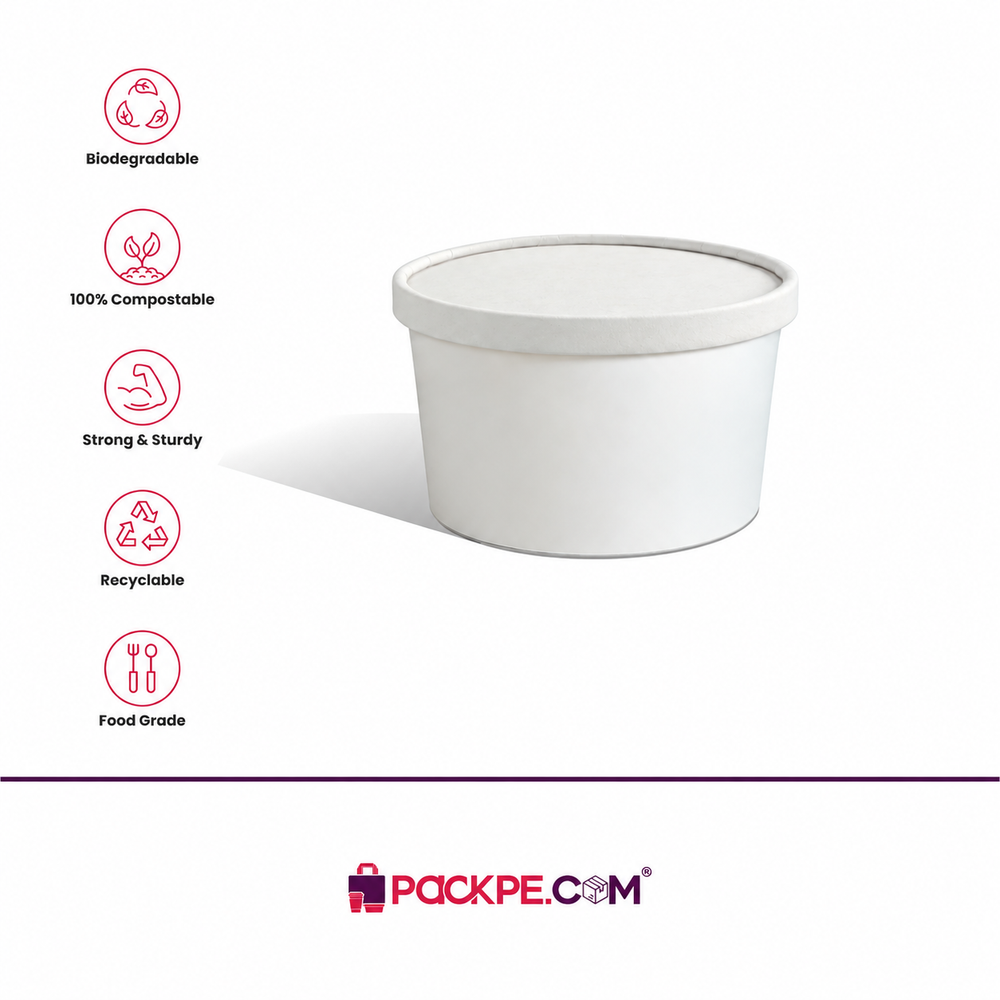 White Paper Container 350 ml with Lid - Packpe (3 of 3)