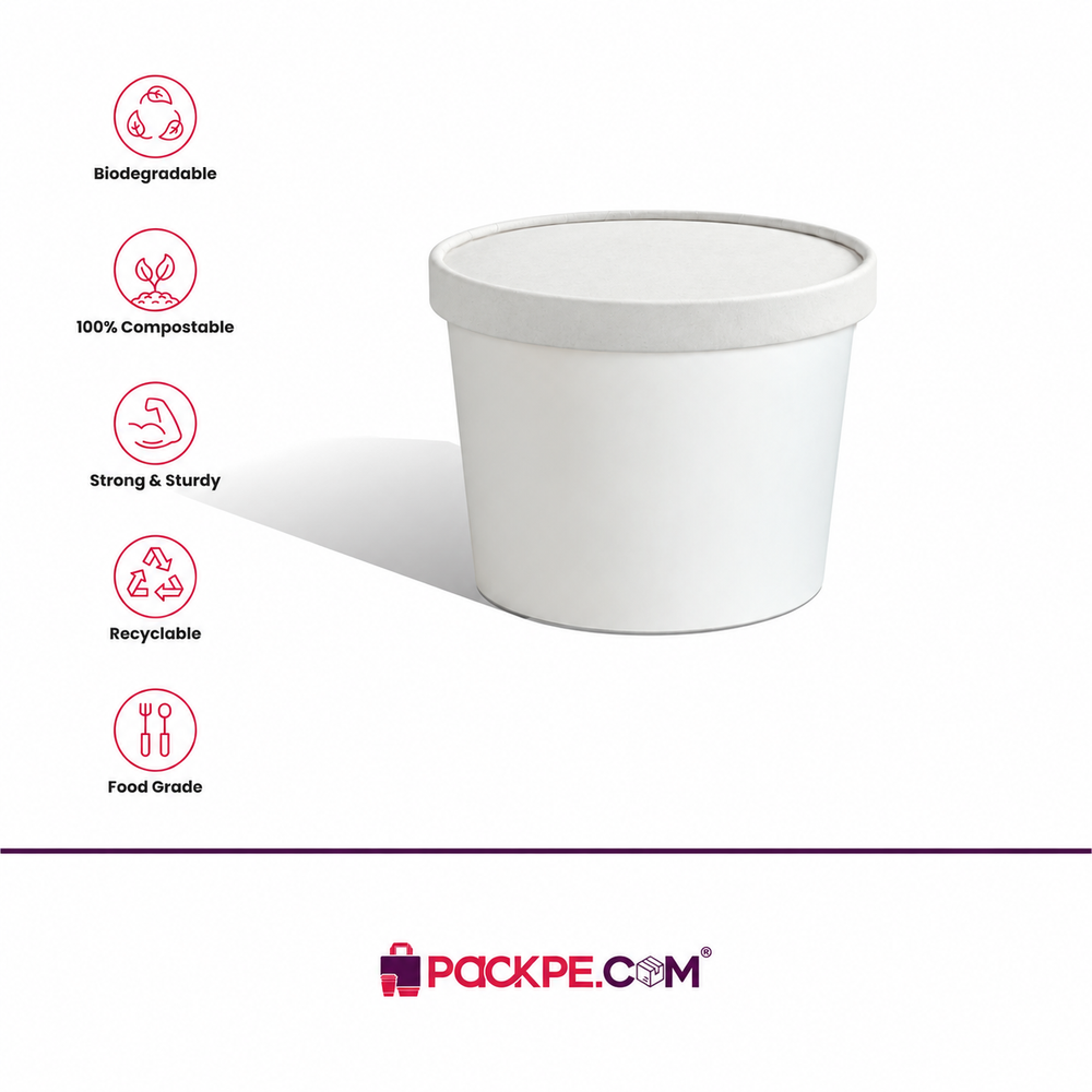 White Paper Container 500 ml with Lid - Packpe (3 of 3)