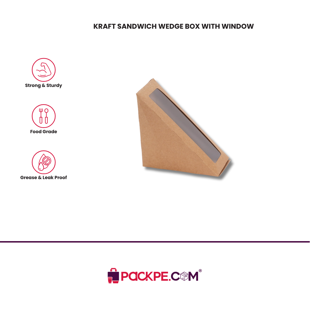 Arrowpack Kraft Sandwich Wedge Box With Window – Pack of 4000