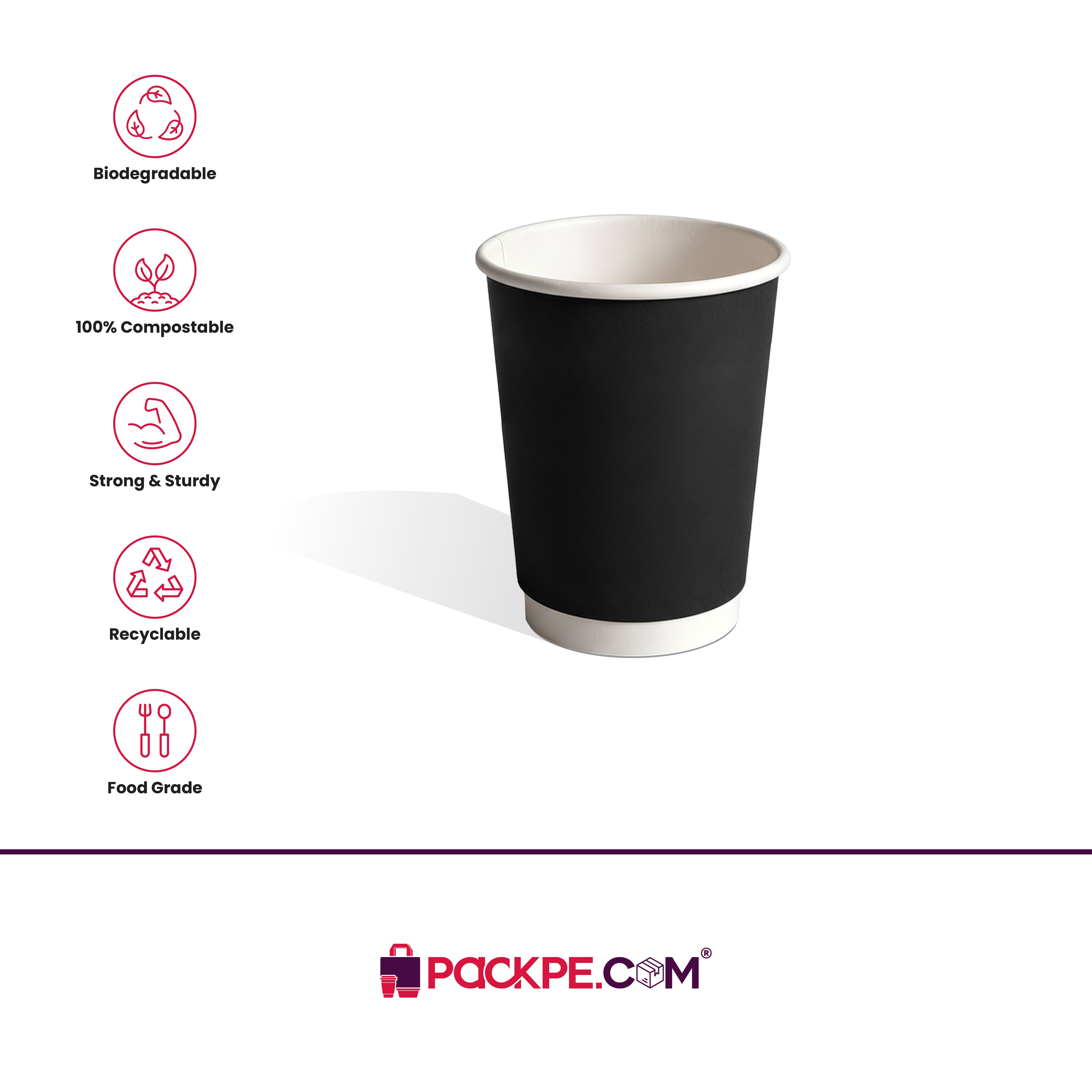 Nippon Black Double Wall Paper Cups 240 ml – Pack of 1000