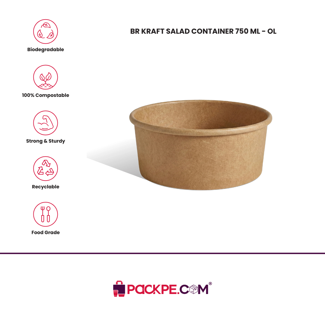BR Kraft Salad Container 750 ml - Pack of 800 - Packpe.Com