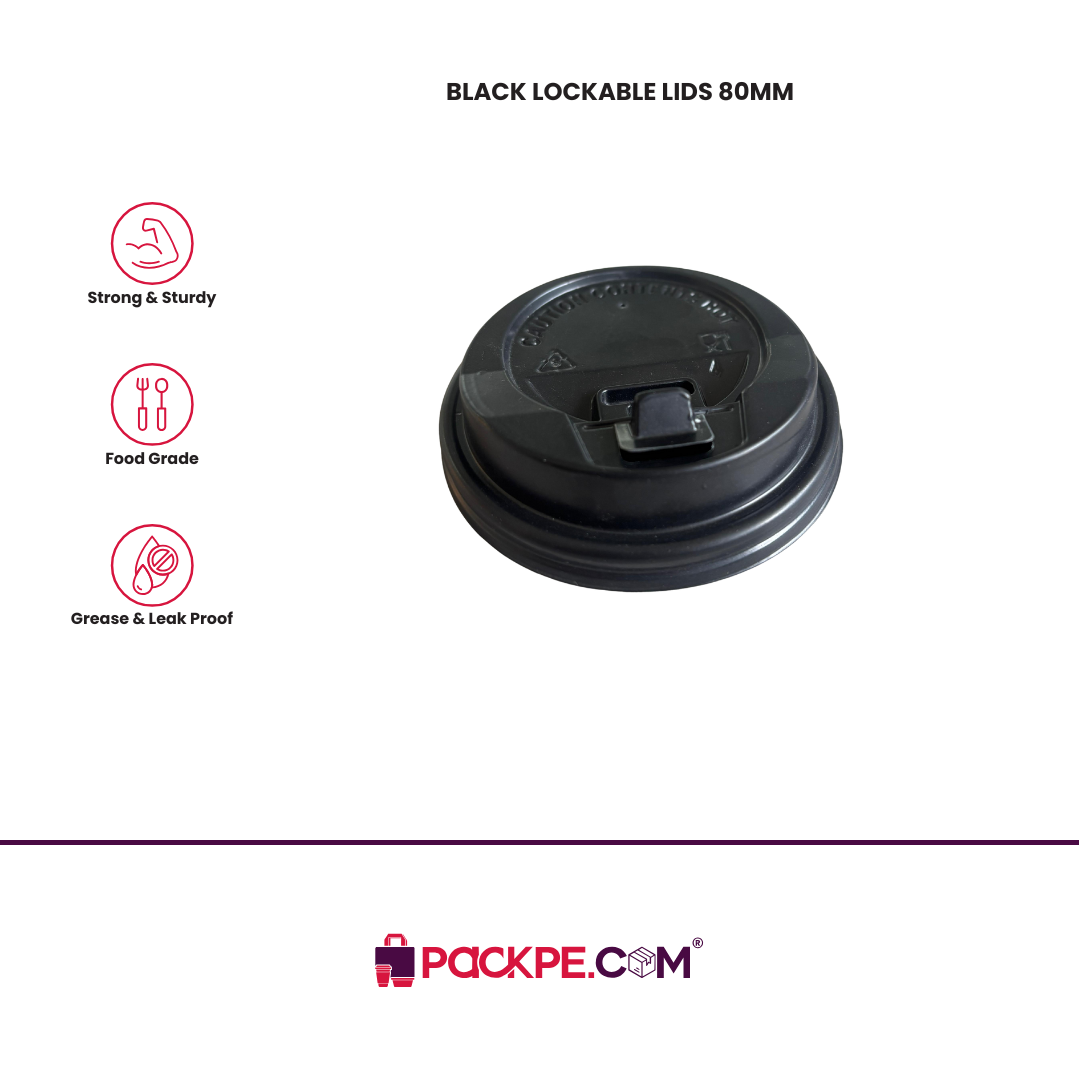 Arrowpack Black Lockable Lid 80 mm – Pack of 1000 - Packpe.Com