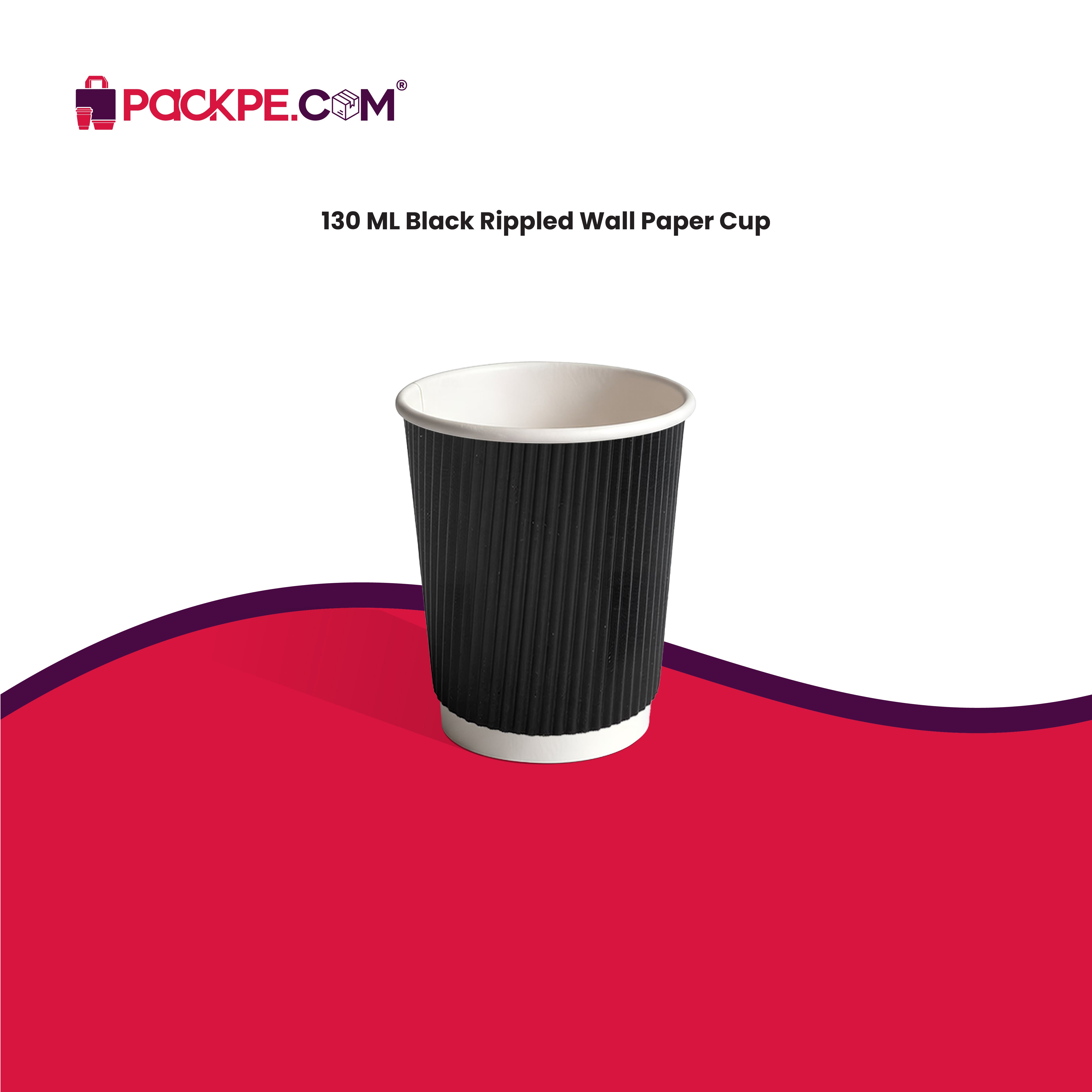 Black Rippled Paper Cups 130 ml - Pack of 1000 - Packpe.Com