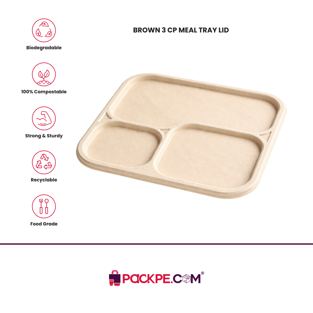 Brown 3 CP Meal Tray Lid - Pack of 500 - Packpe.Com