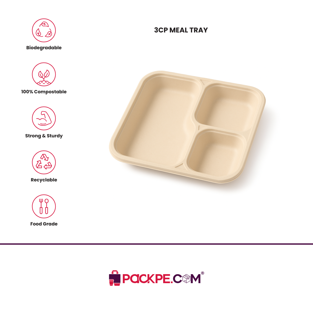 Arrowpack Brown 3 CP Meal Tray – Pack of 500 - Packpe.Com