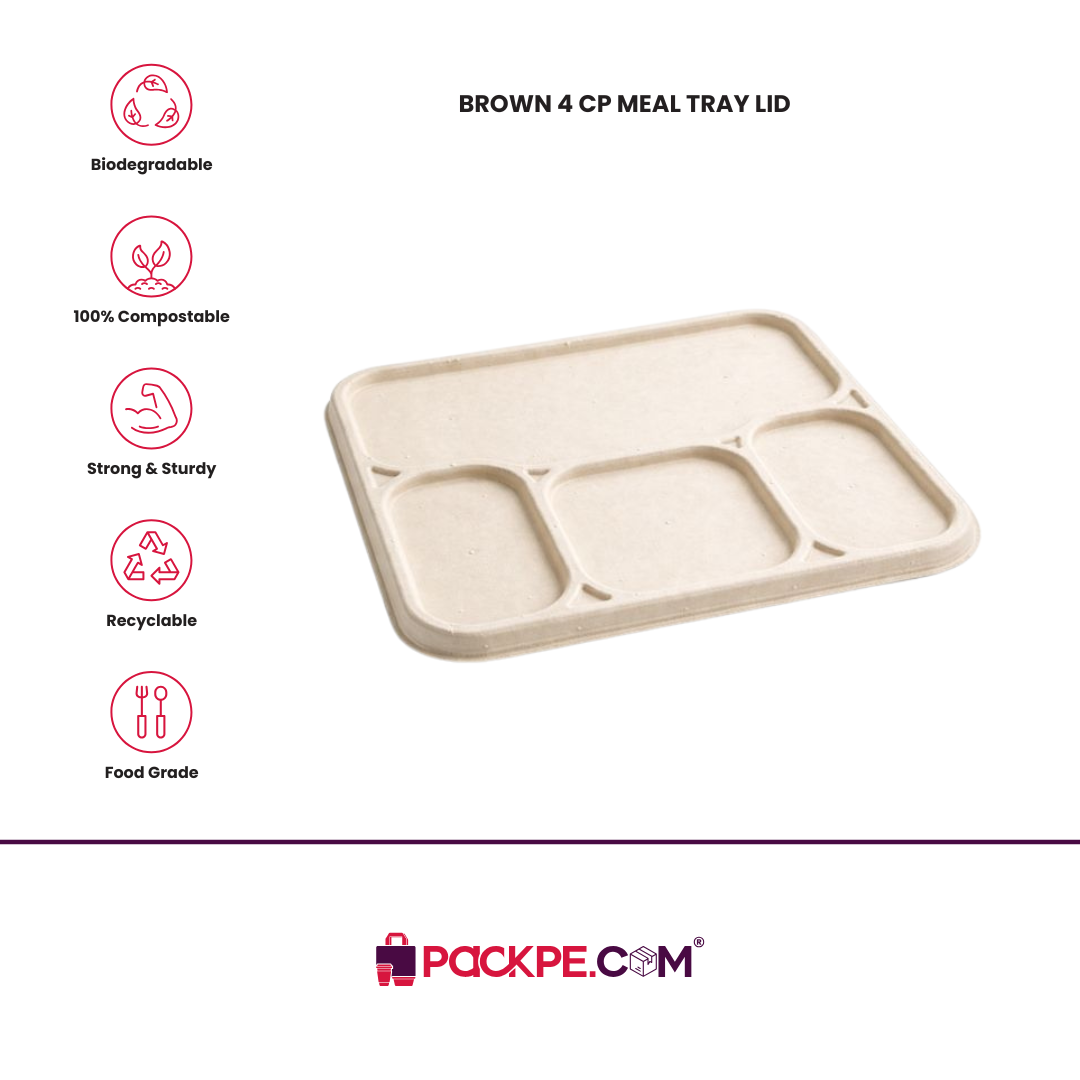 Brown 4 CP Meal Tray Lid - Pack of 500 - Packpe.Com