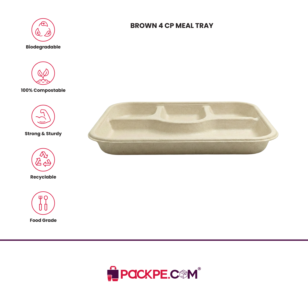 Arrowpack Brown 4 CP Meal Tray – Pack of 500 - Packpe.Com
