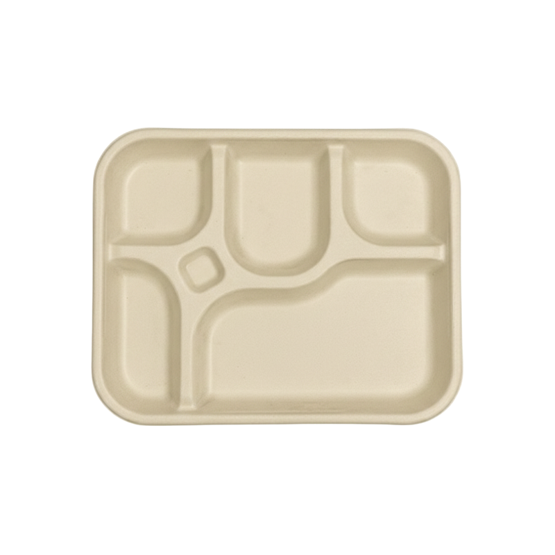 Brown Bagasse 5-Compartment Meal Tray