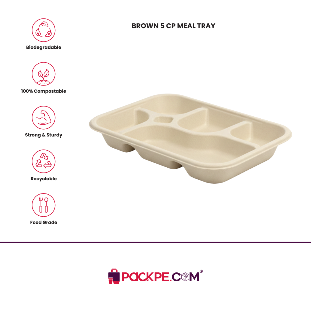 Arrowpack Brown 5 CP Meal Tray – Pack of 500 - Packpe.Com