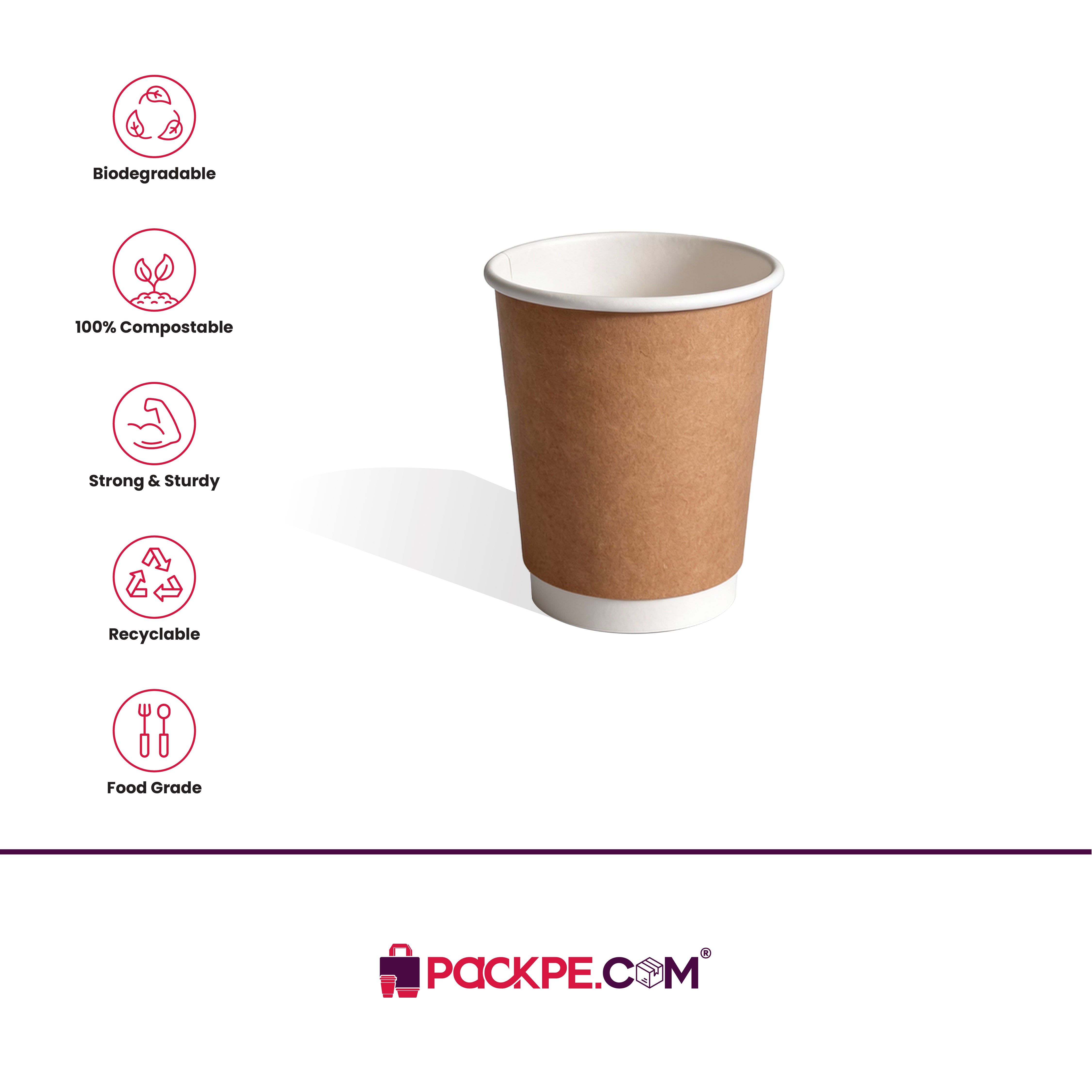 Brown Double Wall Cups 210 ml - Pack of 1000 - Packpe.Com
