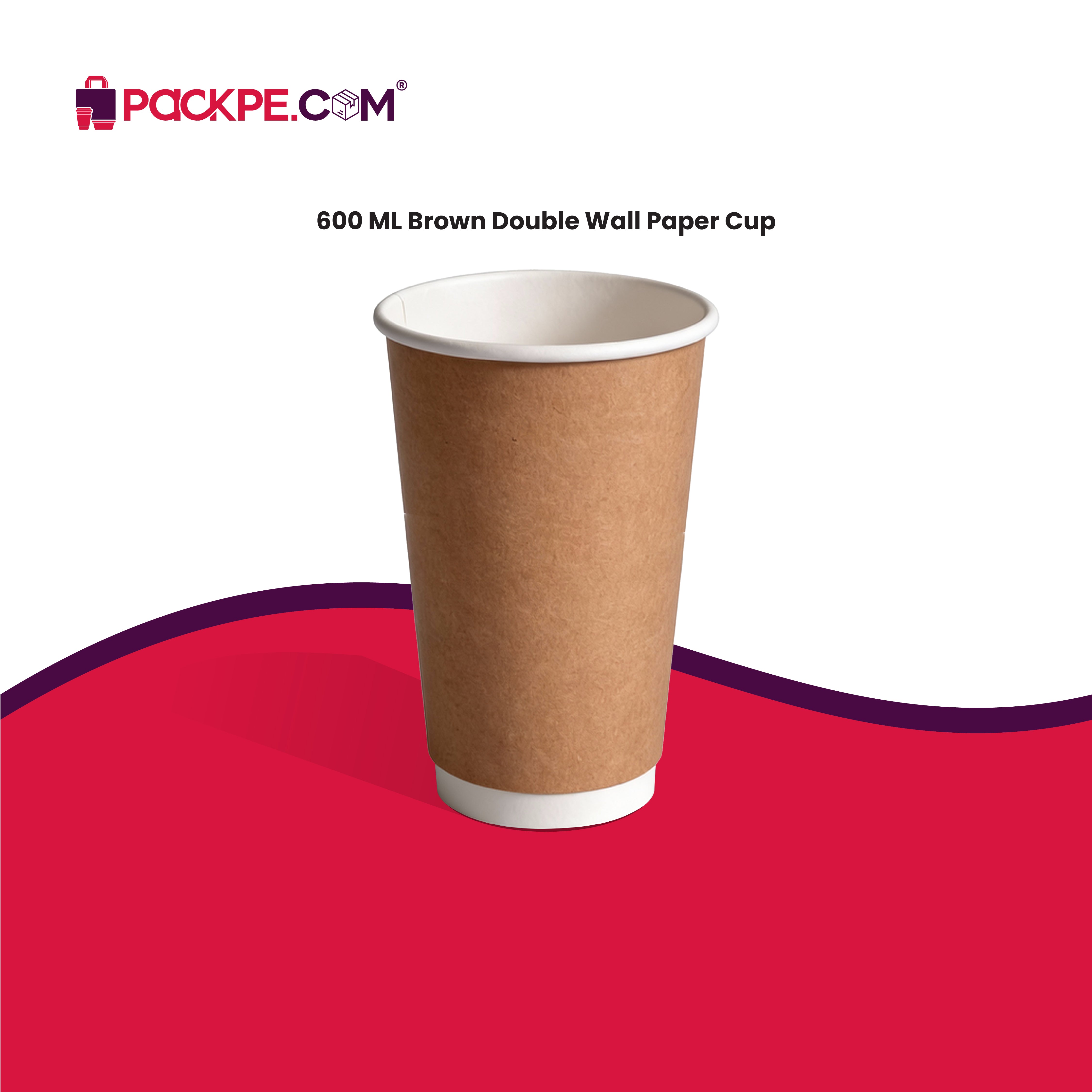 Brown Double Wall Cups 600 ml - Pack of 500 - Packpe.Com