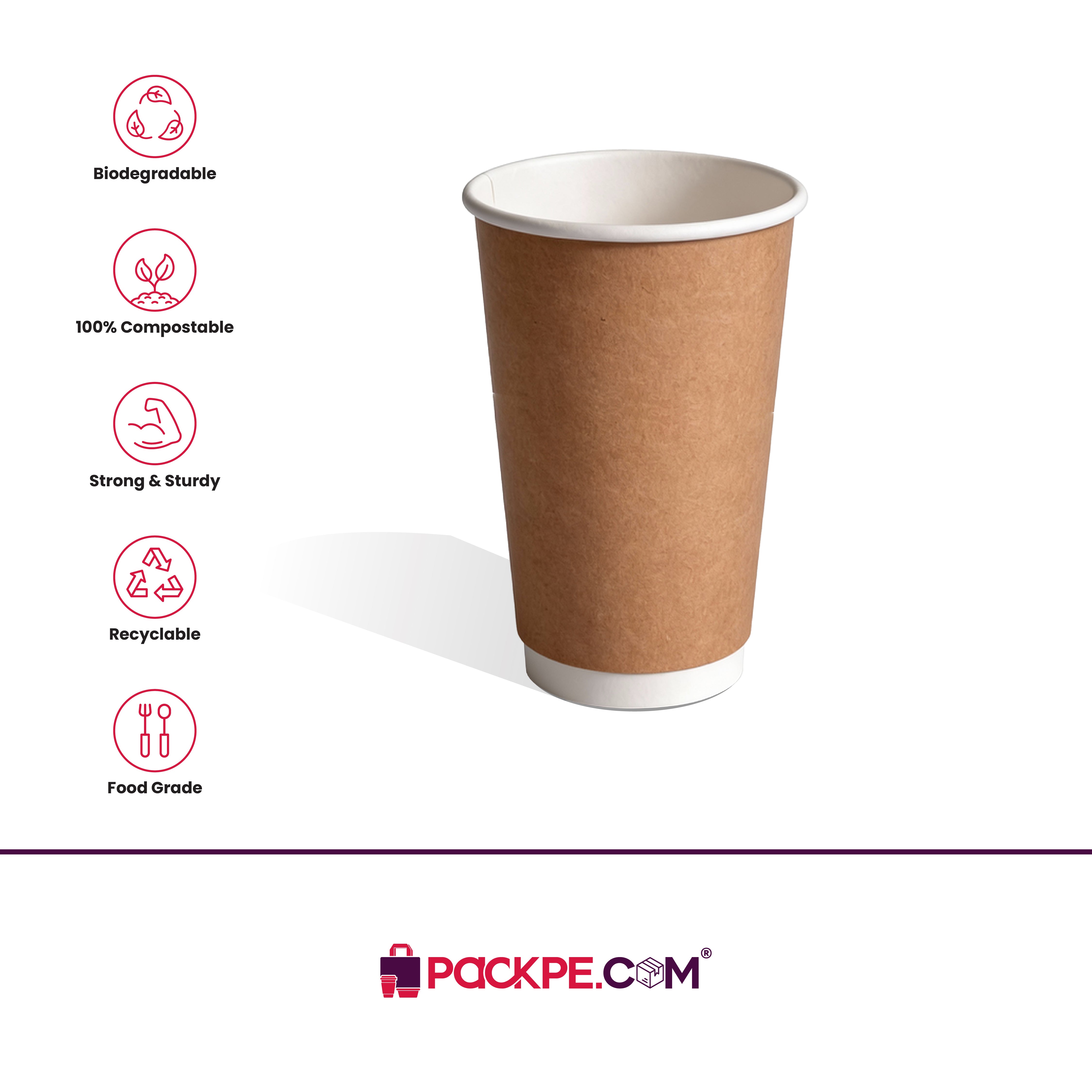 Brown Double Wall Cups 600 ml - Pack of 500 - Packpe.Com