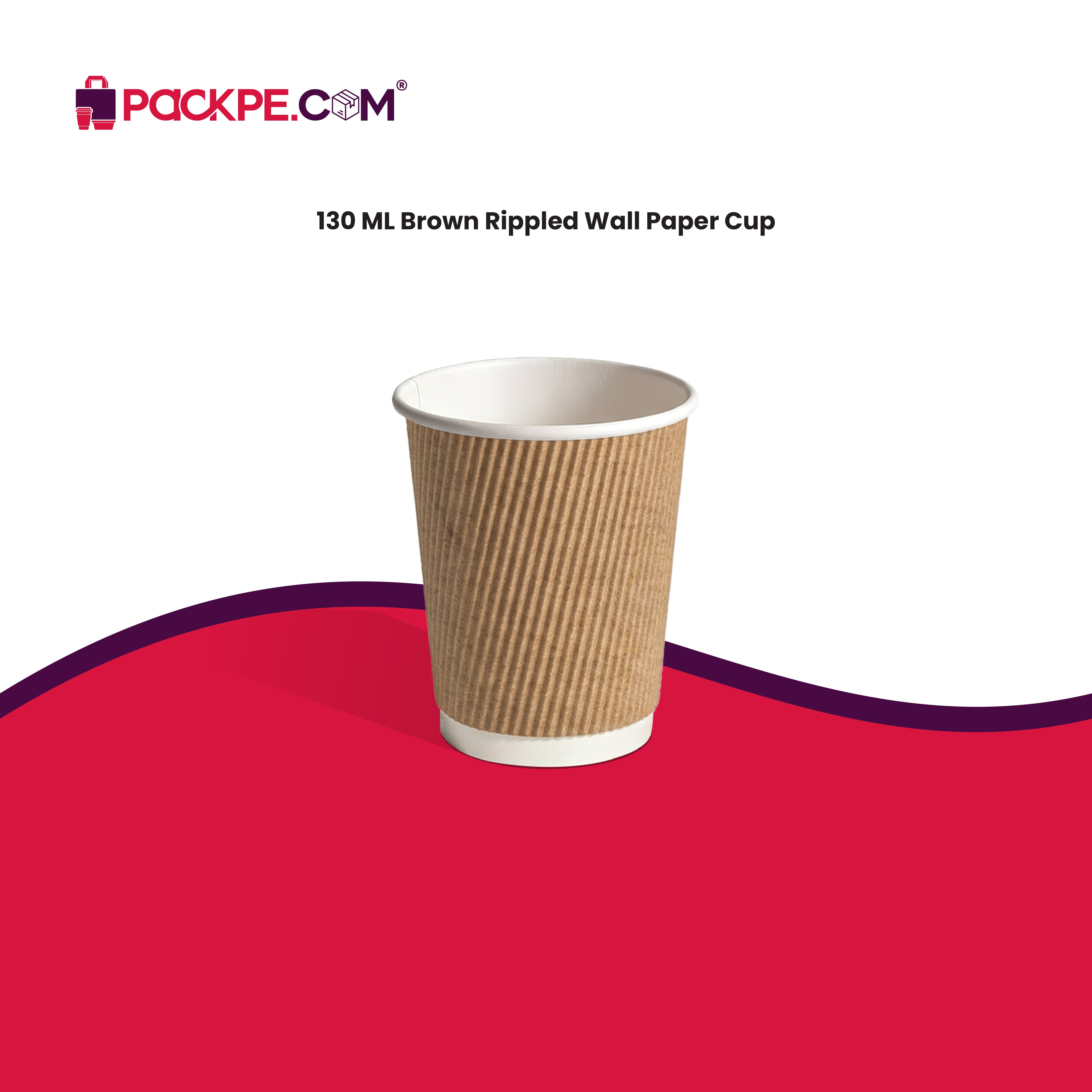 Brown Rippled Paper Cups 130 ml - Pack of 1000 - Packpe.Com