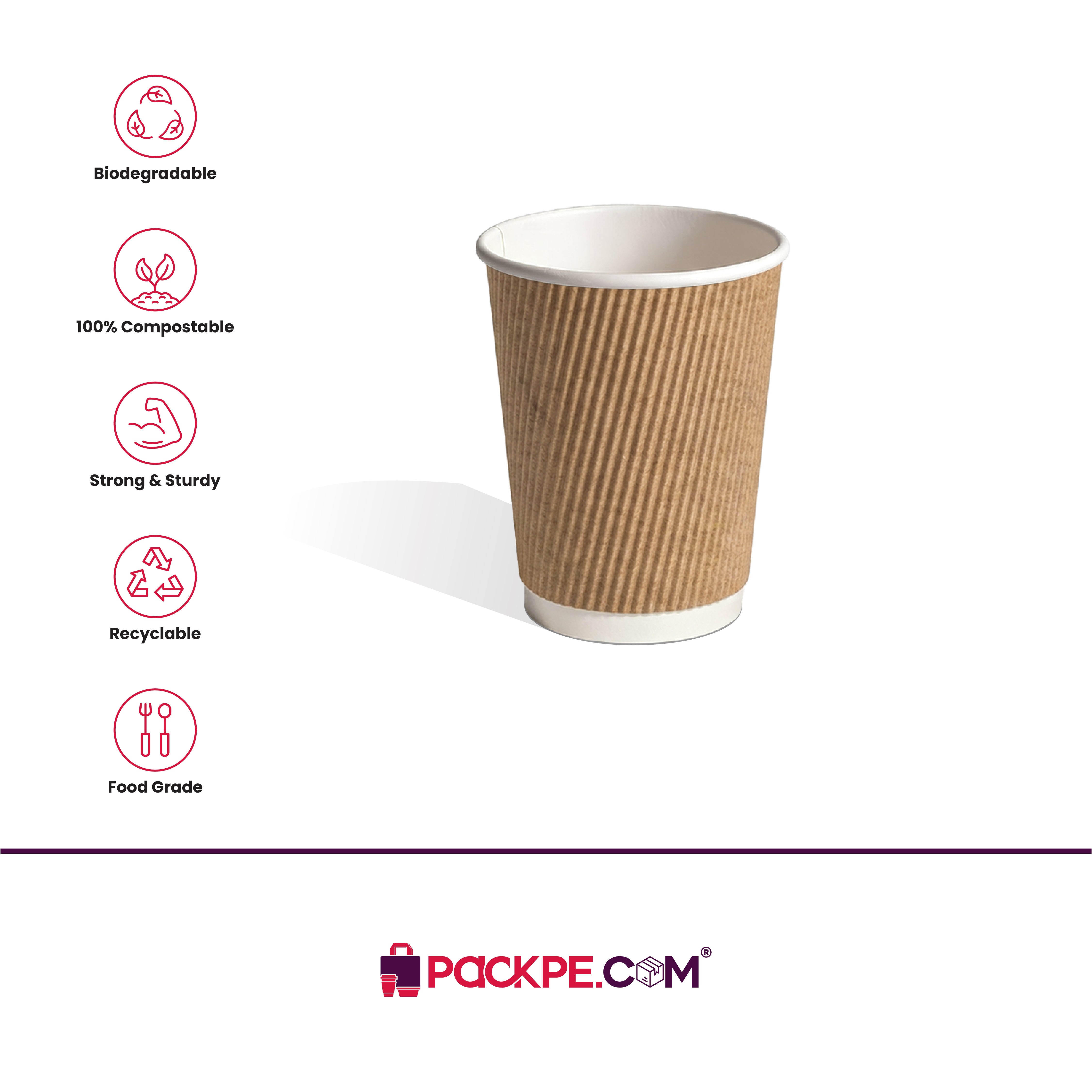 Arrowpack Brown Rippled Paper Cups 360 ml – Pack of 500 - Packpe.Com