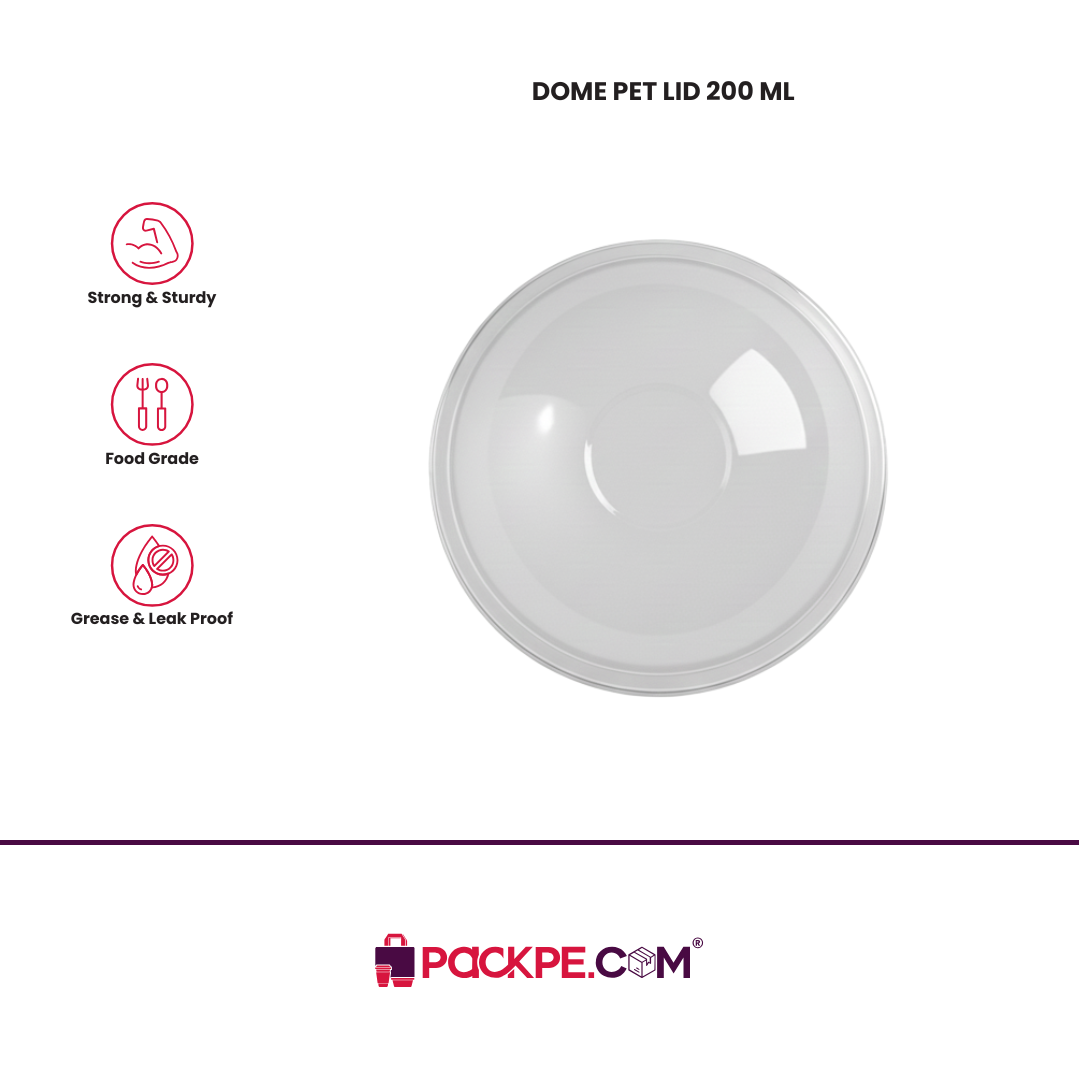 Dome PET Lid 200 ml - Pack of 3000 - Packpe.Com