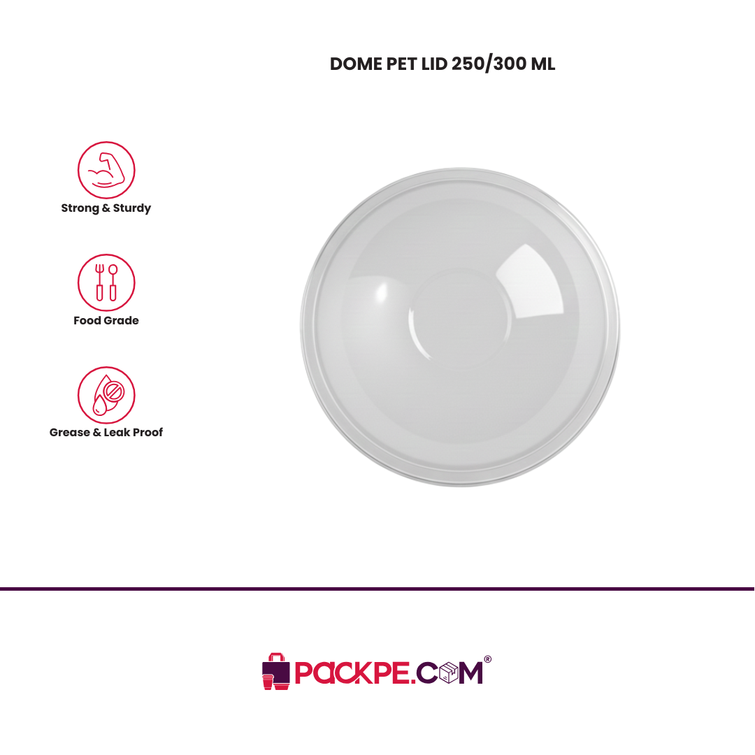 Arrowpack Dome PET Lid 250/300 ml – Pack of 8100 - Packpe.Com