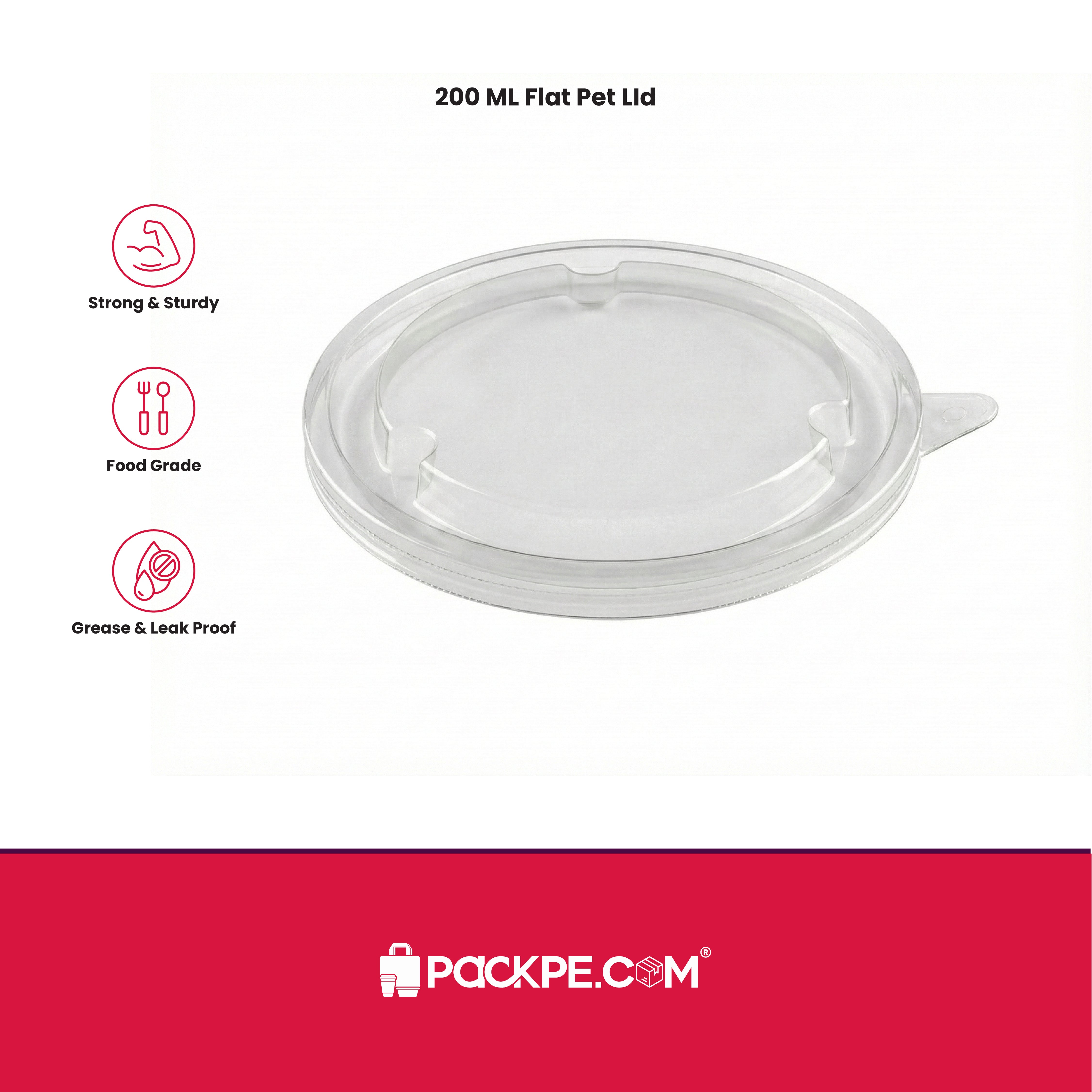 Arrowpack Flat PET Lid 200 ml – Pack of 5000 - Packpe.Com