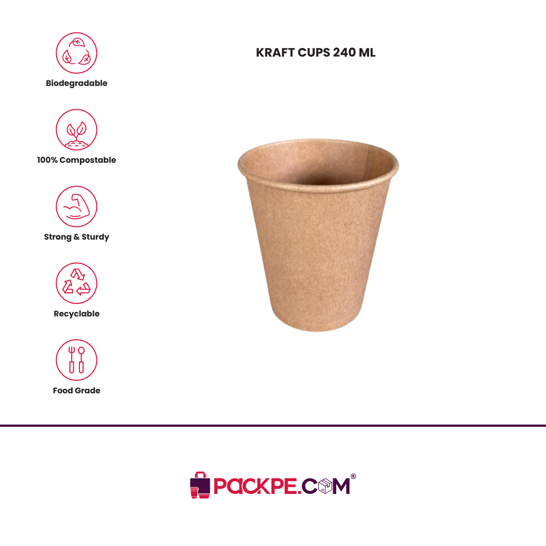 Kraft Cups 240 ml - Pack of 1000 - Packpe.Com