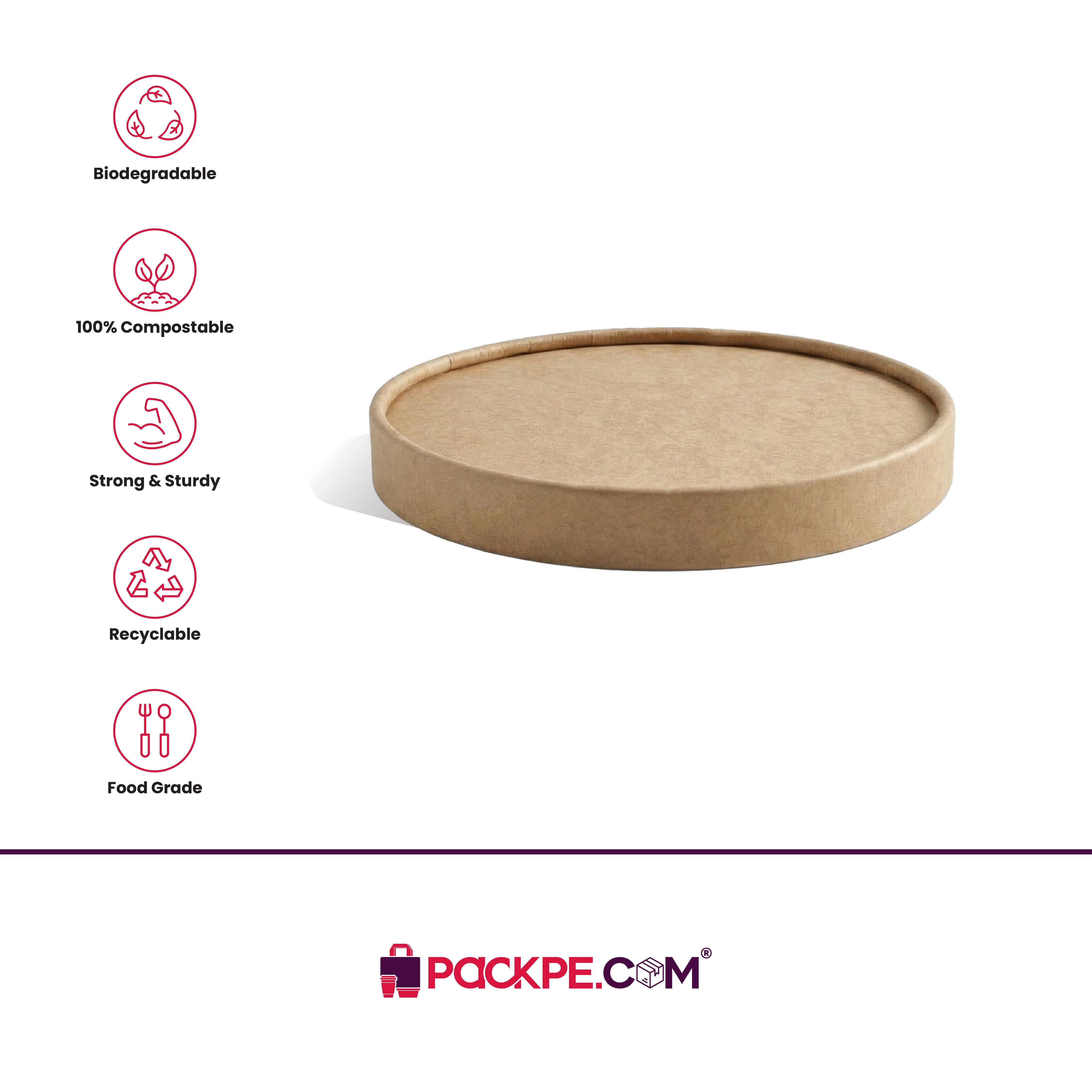 Kraft Paper Lid 250/350/500 ml - Pack of 1000 - Packpe.Com