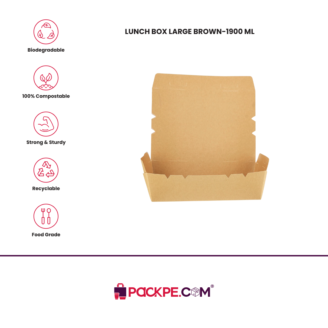 Lunch Box Large Brown 1900 ml - Pack of 300 - Packpe.Com