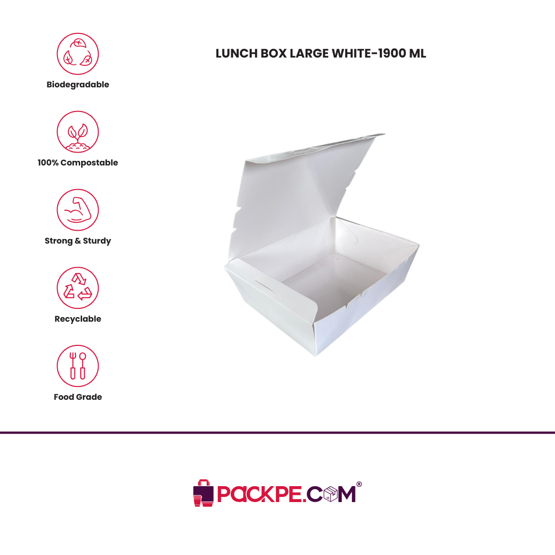 Arrowpack Lunch Box Large White 1900 ml – Pack of 300 - Packpe.Com