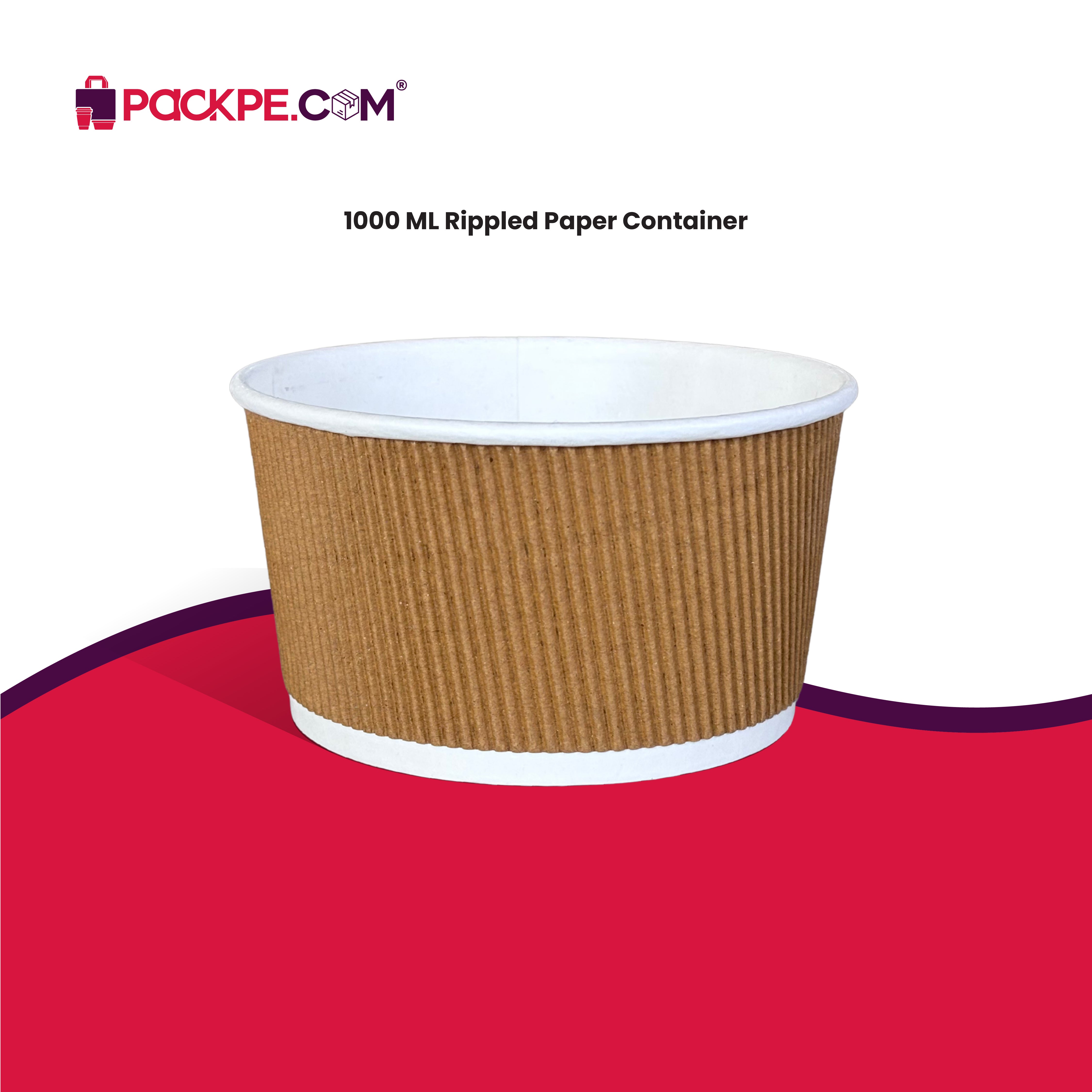 Paper Rippled Container 1000 ml - Pack of 1000 - Packpe.Com