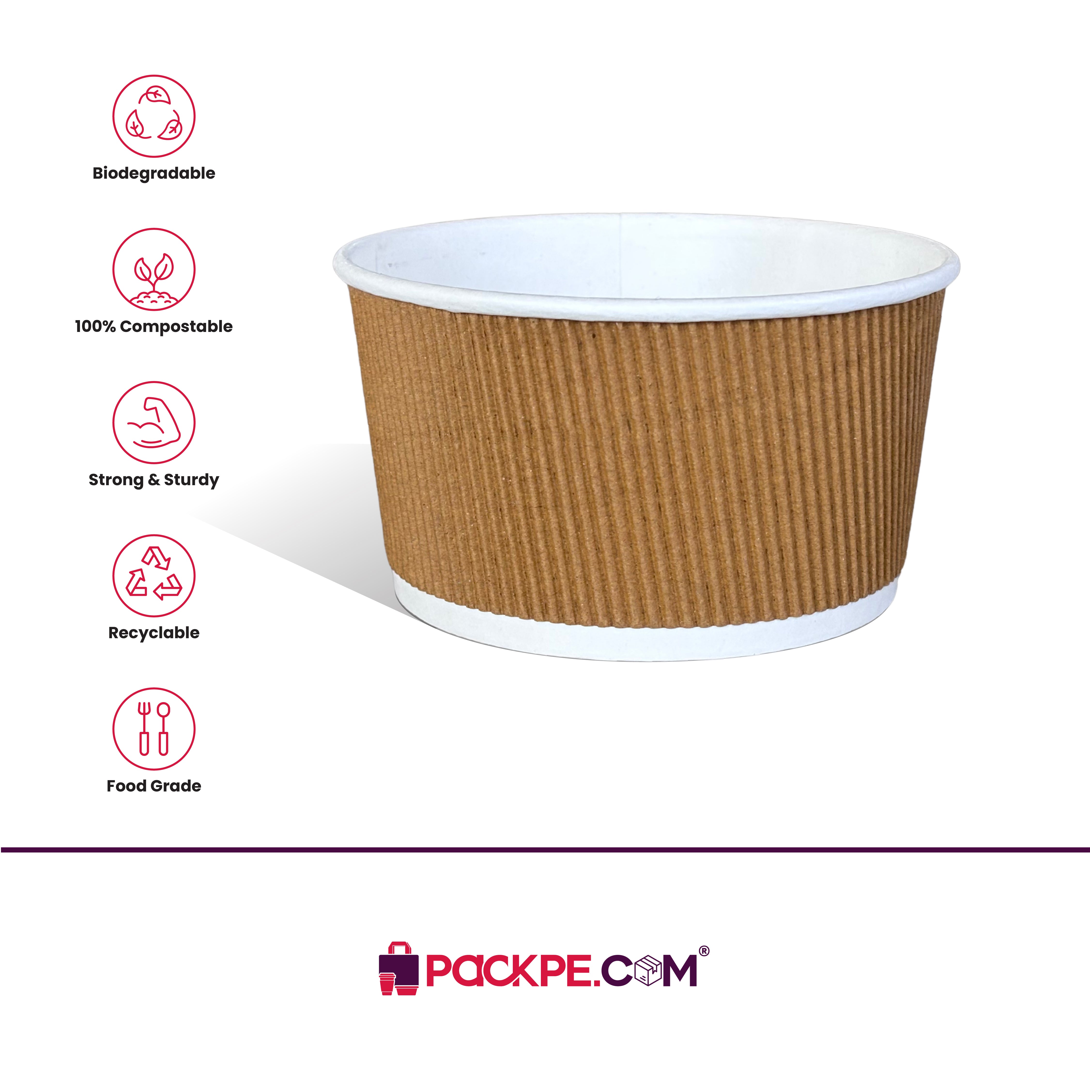 Paper Rippled Container 1000 ml - Pack of 1000 - Packpe.Com