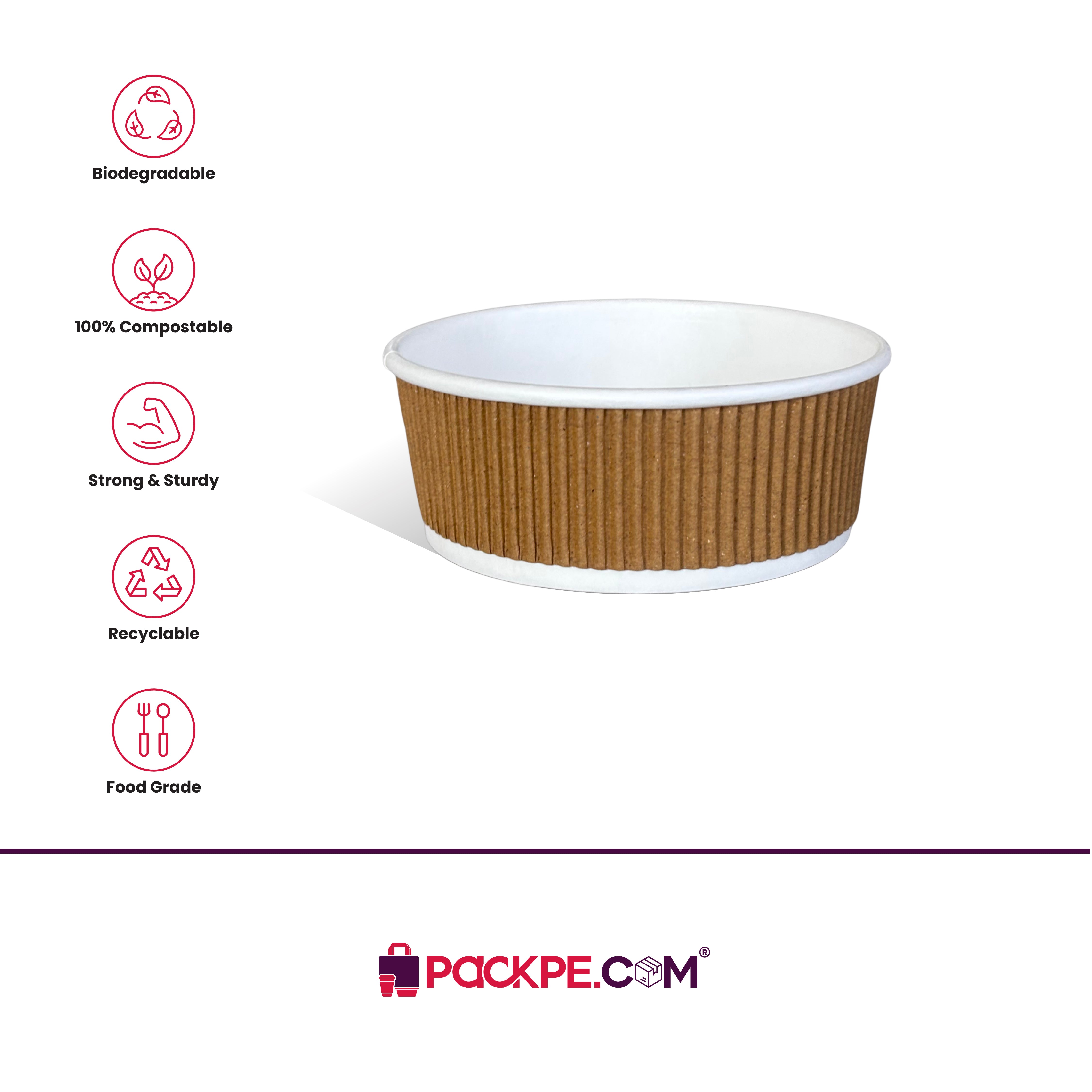Arrowpack Paper Rippled Container 250 ml – Pack of 1000 - Packpe.Com