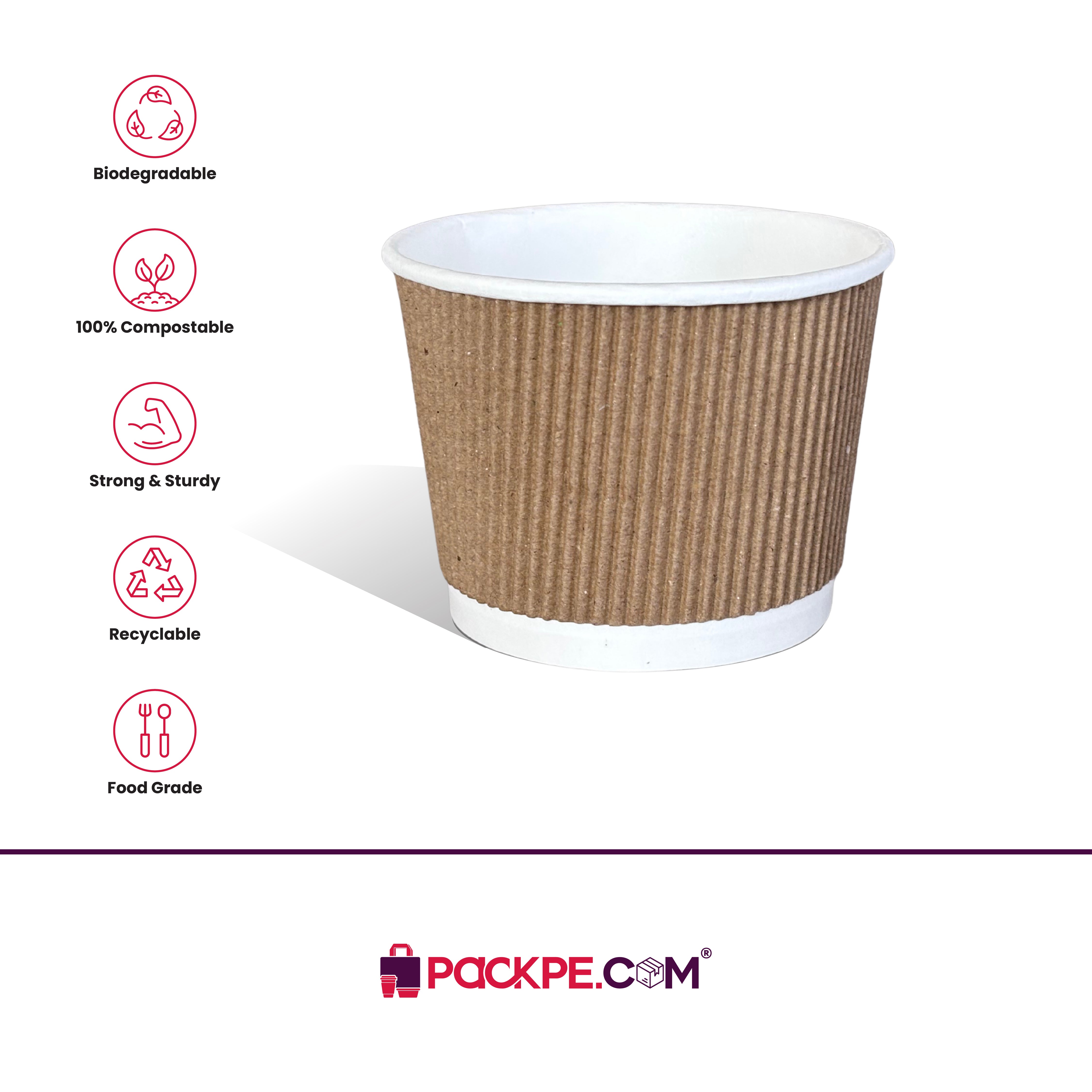 Arrowpack Paper Rippled Container 500 ml – Pack of 1000 - Packpe.Com