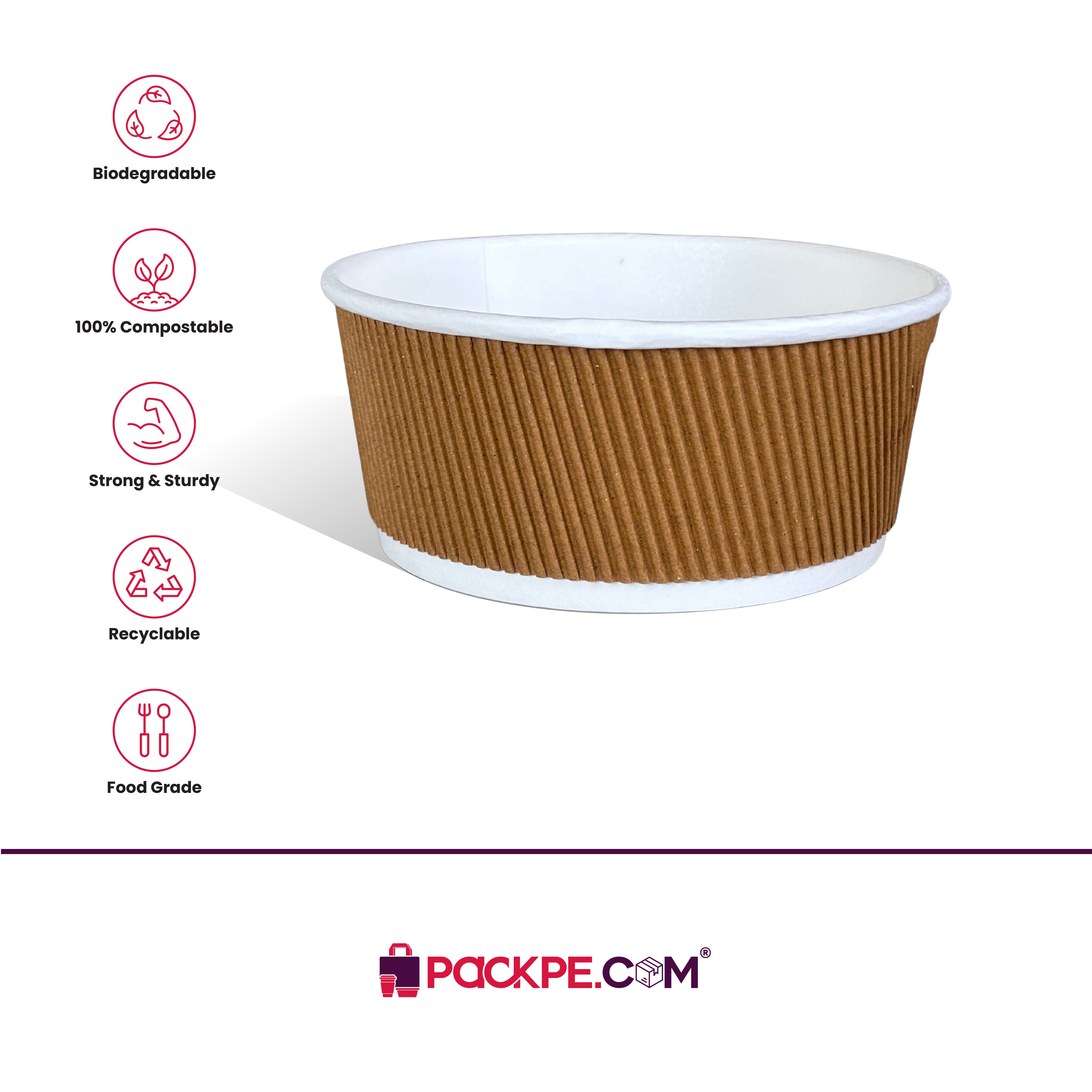 Paper Rippled Container 750 ml - Pack of 1000 - Packpe.Com