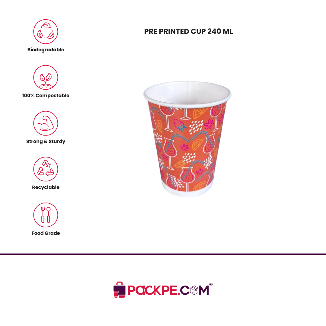 Pre Printed Cup 240 ml - Pack of 5000 - Packpe.Com