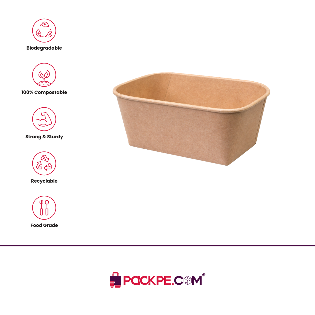 Arrowpack Rectangle Kraft Container 1000 ml – Pack of 1000 - Packpe.Com