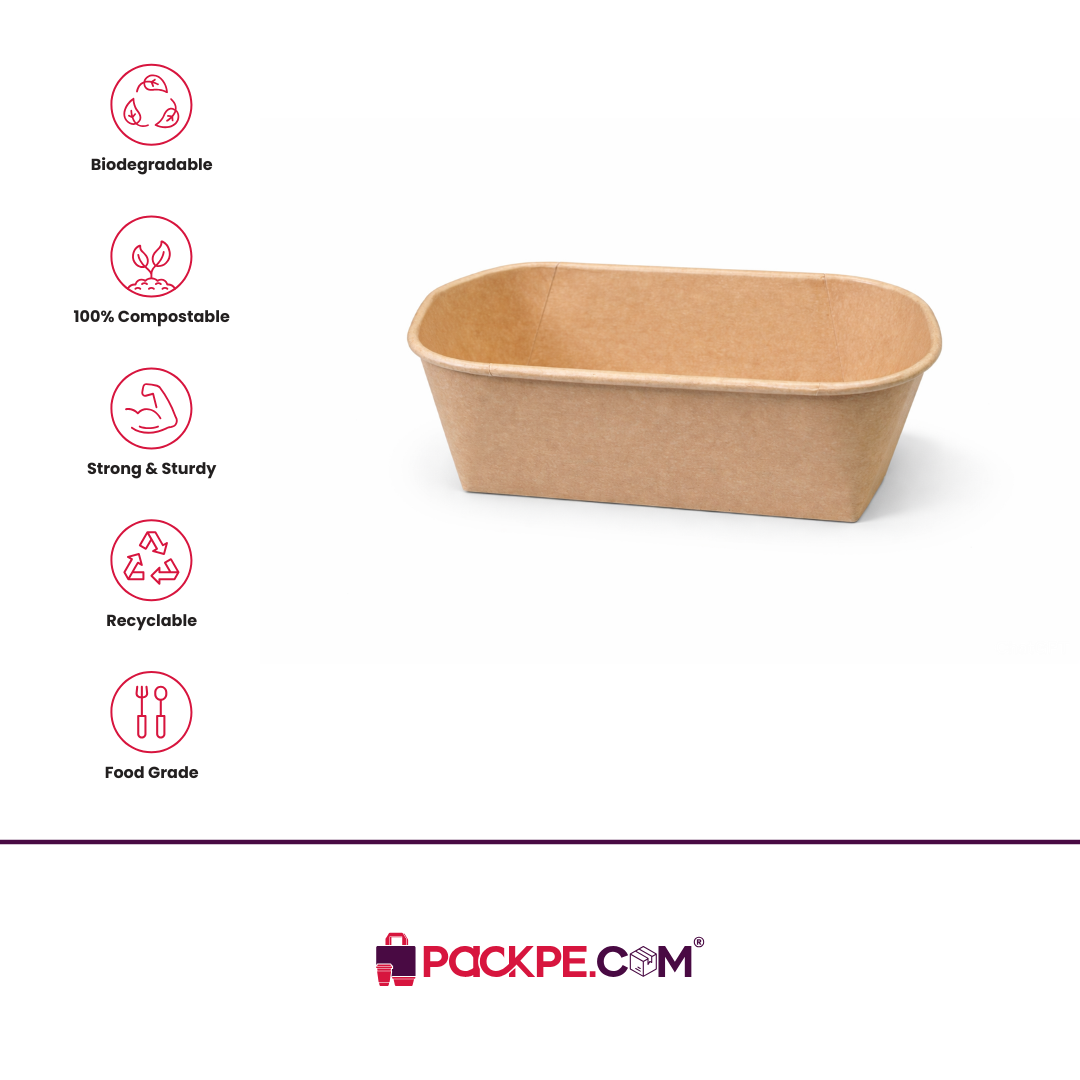 Rectangle Kraft Container 650 ml - Pack of 1000 - Packpe.Com