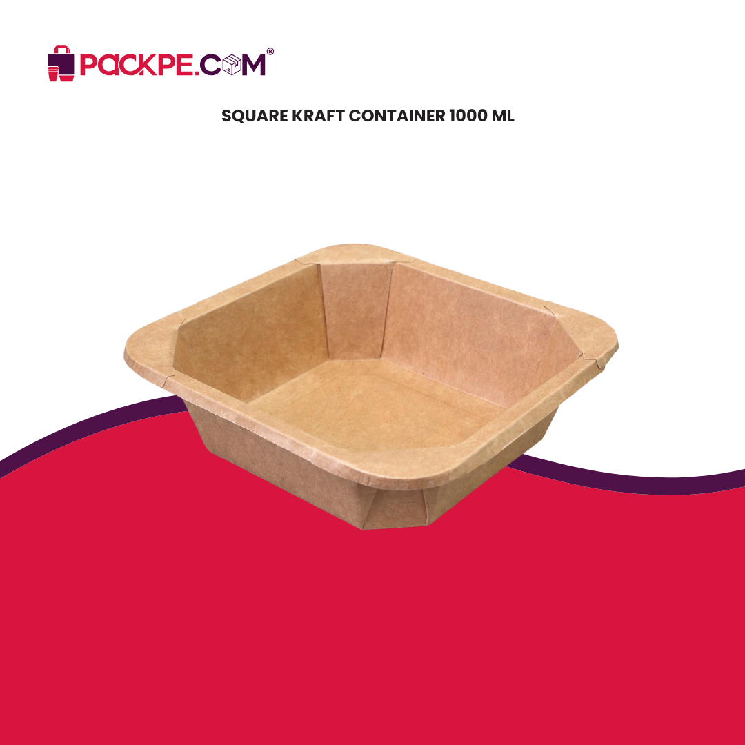 Square Kraft Container 1000 ml - Pack of 500 - Packpe.Com