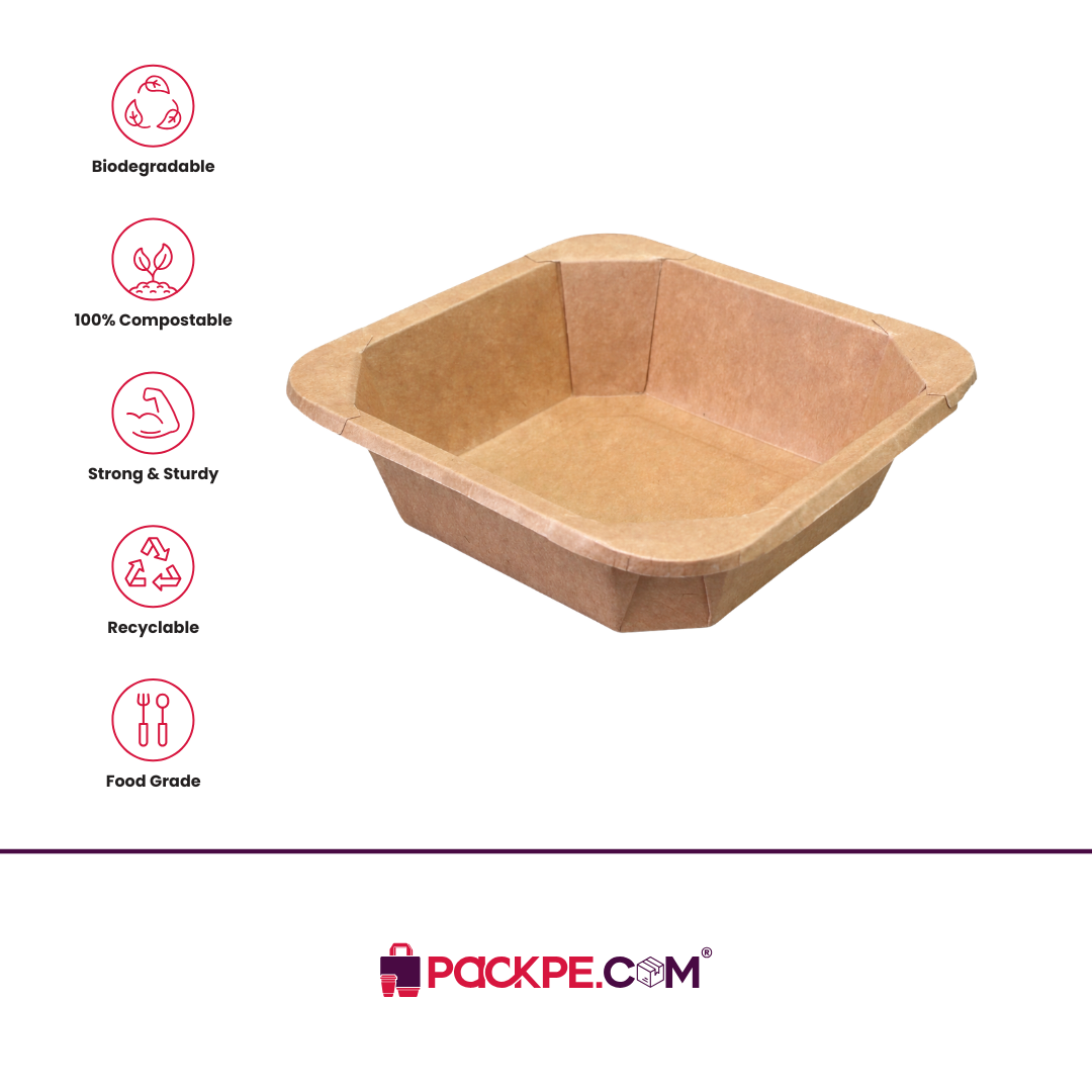 Square Kraft Container 1250 ml - Pack of 500 - Packpe.Com