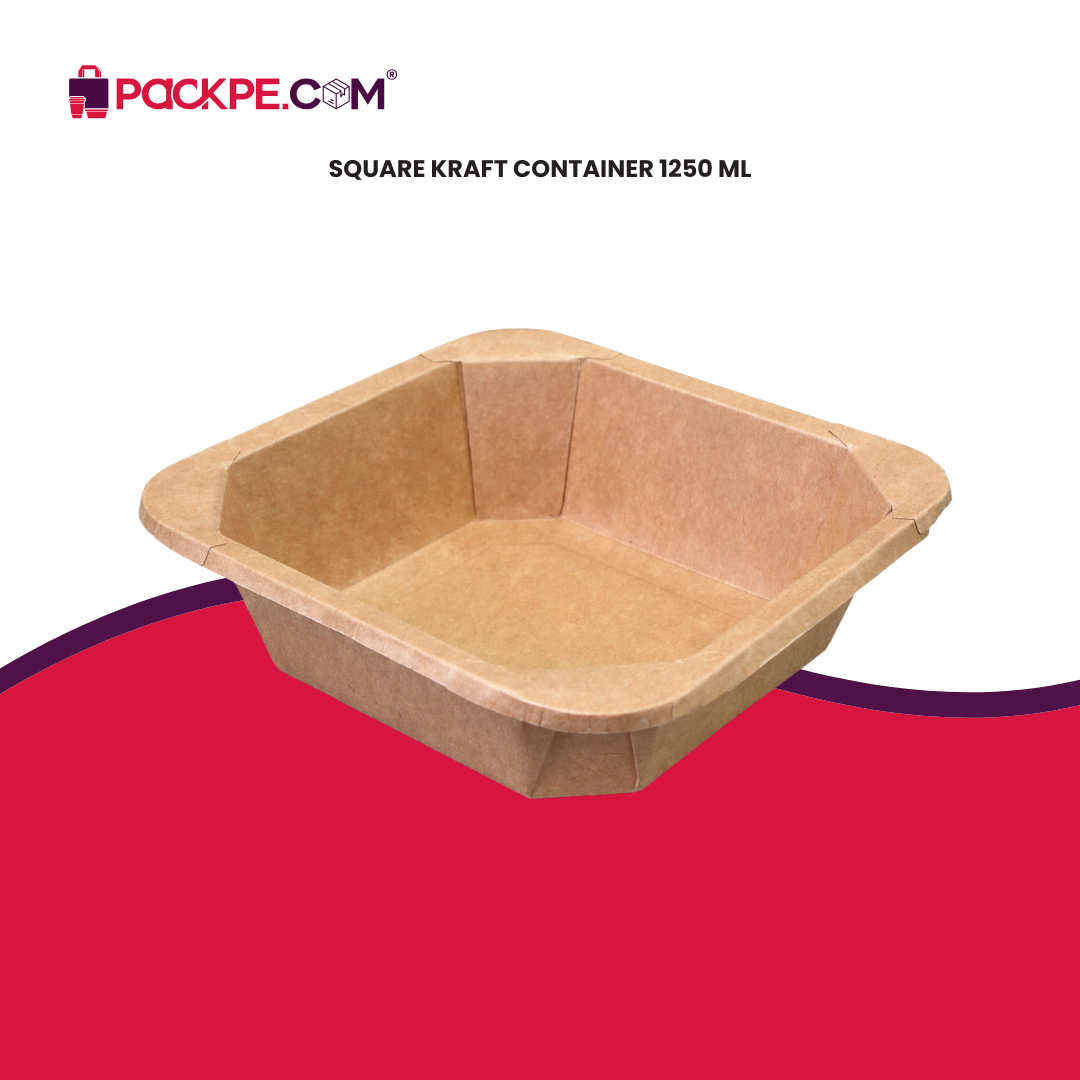 Square Kraft Container 1250 ml - Pack of 500 - Packpe.Com